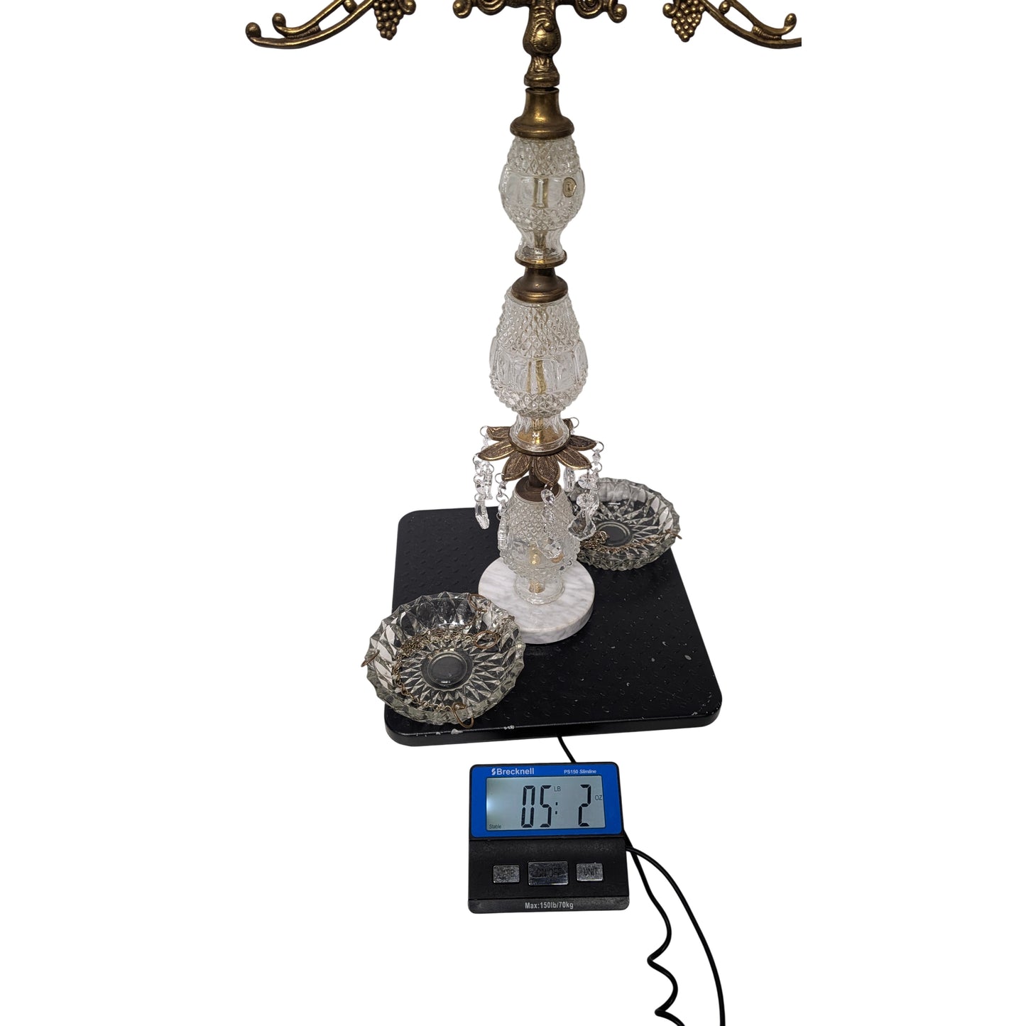 Large Vintage Hollywood Regency Scales of Justice | Ornate Brass & Cut Crystal Decorative Balance Scale with Marble Base