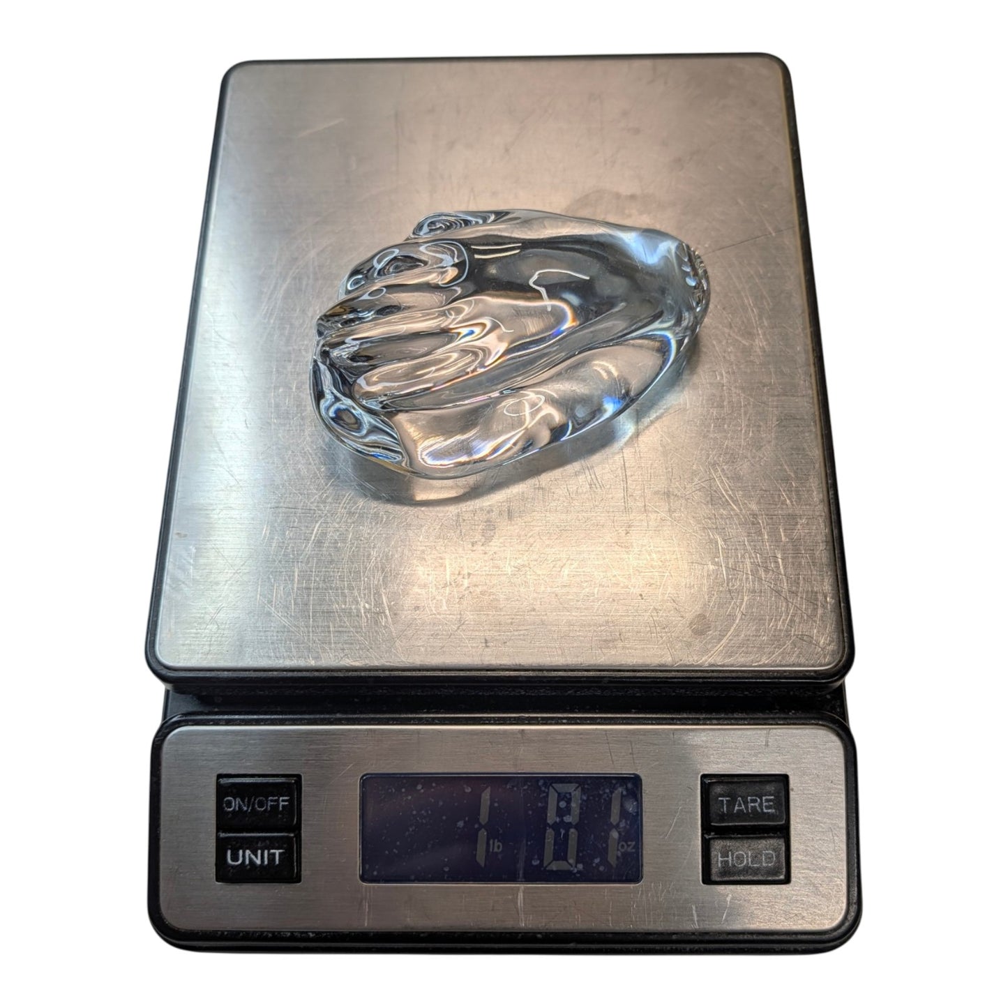 Signed Michael T Bouldin Studio Art Glass Paperweight Vintage Clear Crystal Biomorphic Sculpture