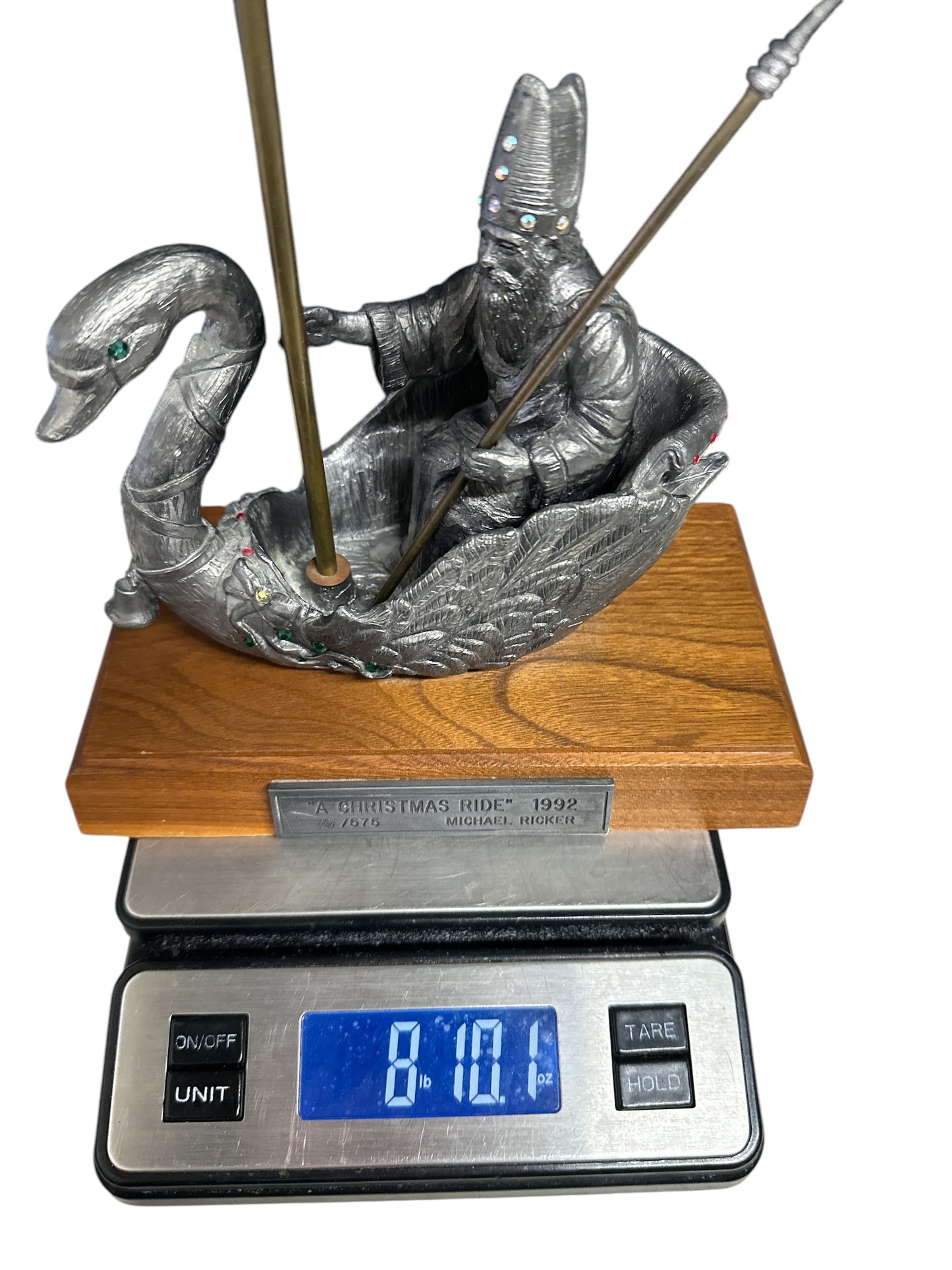 Vintage 1992 Michael Ricker Pewter Sculpture "A Christmas Ride" LE St. Nicholas Swan Boat Figurine