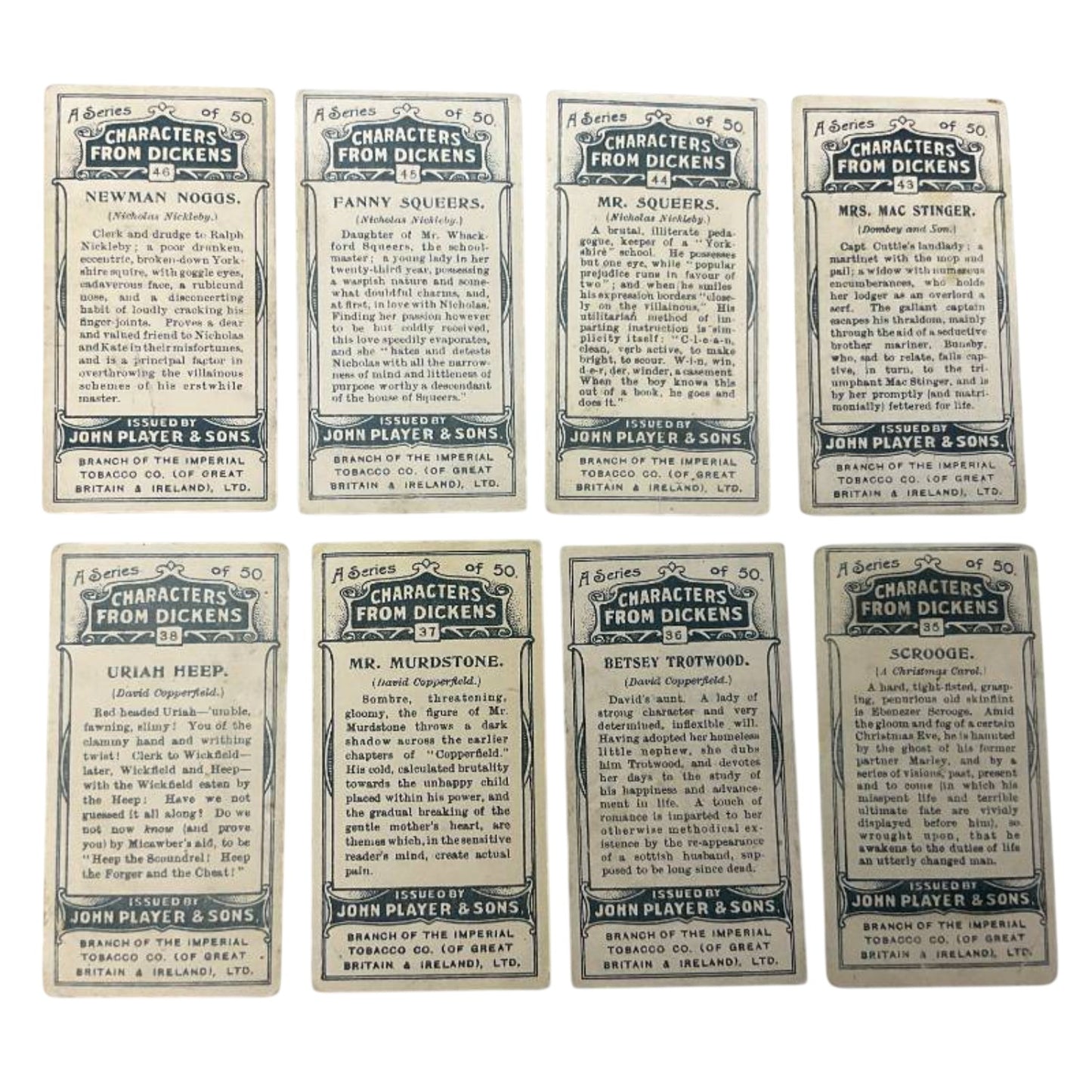 1912 Player's Cigarettes Dickens Characters Tobacco Cards Lot of 8