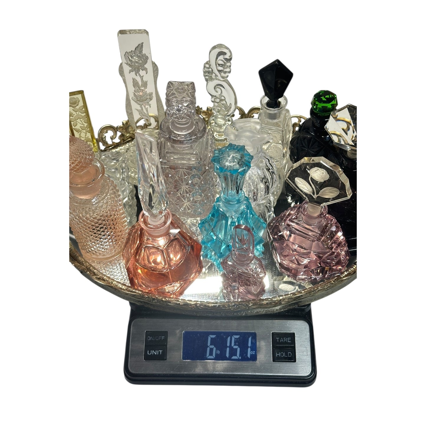 Curated Vintage Perfume Bottle & Vanity Tray Set | Hollywood Regency Art Glass