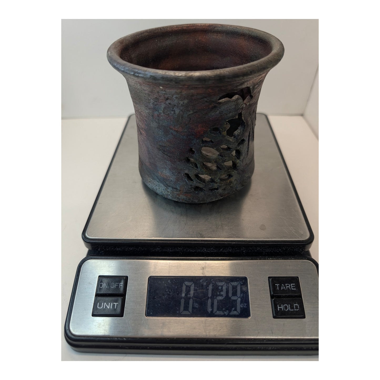 Signed Clayton Studio Pottery Raku Vase Brutalist Reticulated Luminary