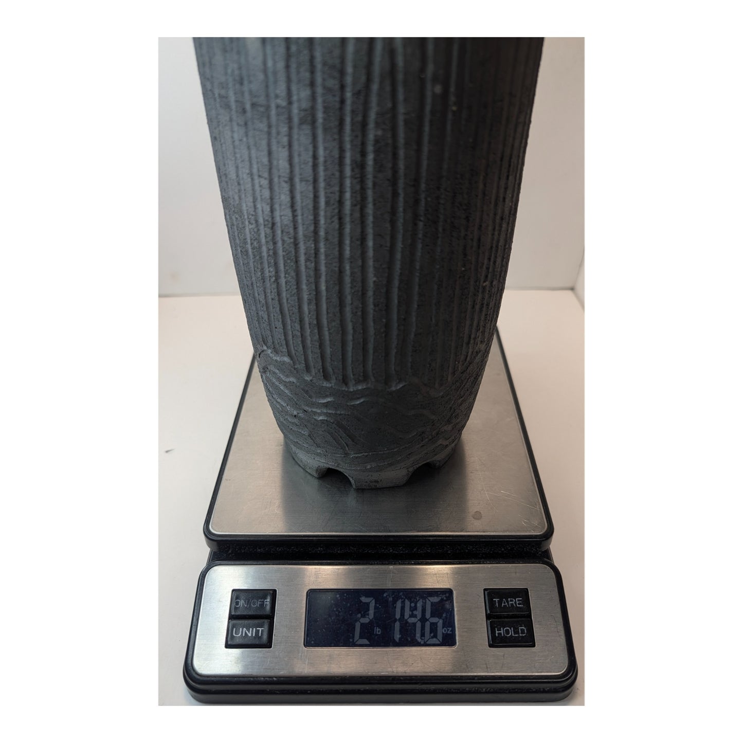 Studio Pottery Brutalist Vase Carved Fluted Ash Glaze Rim Signed Hansen 10"