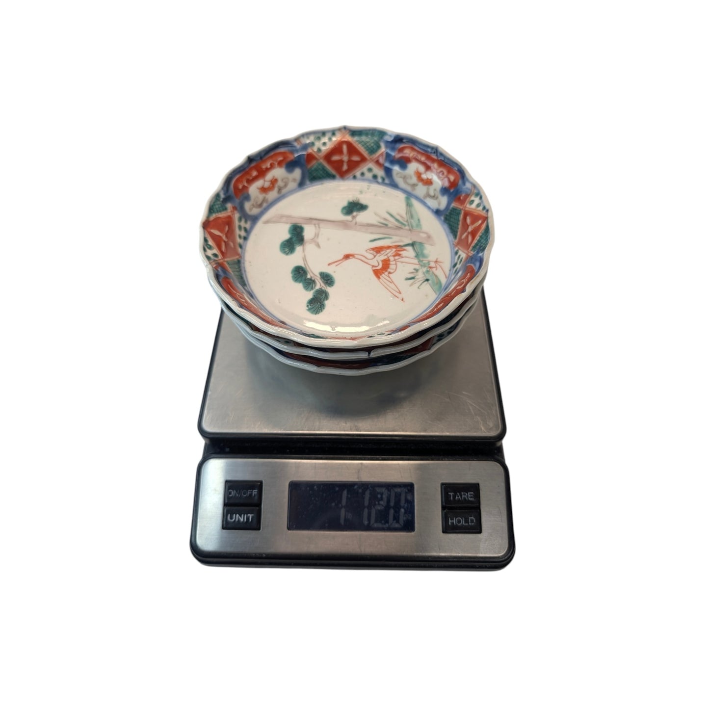 Set of 3 Antique Japanese Imari Porcelain Bowls Crane & Pine Motif c. 1900
