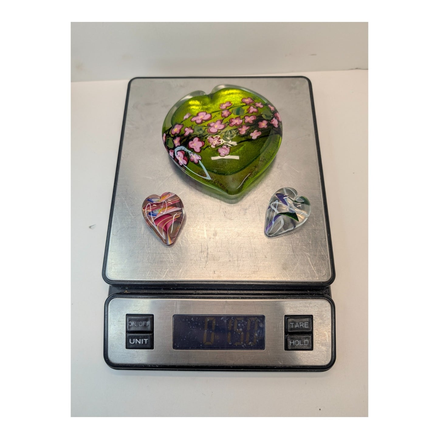 Vintage Murano-Style Art Glass Heart Bowl & Paperweight Set (3pc)