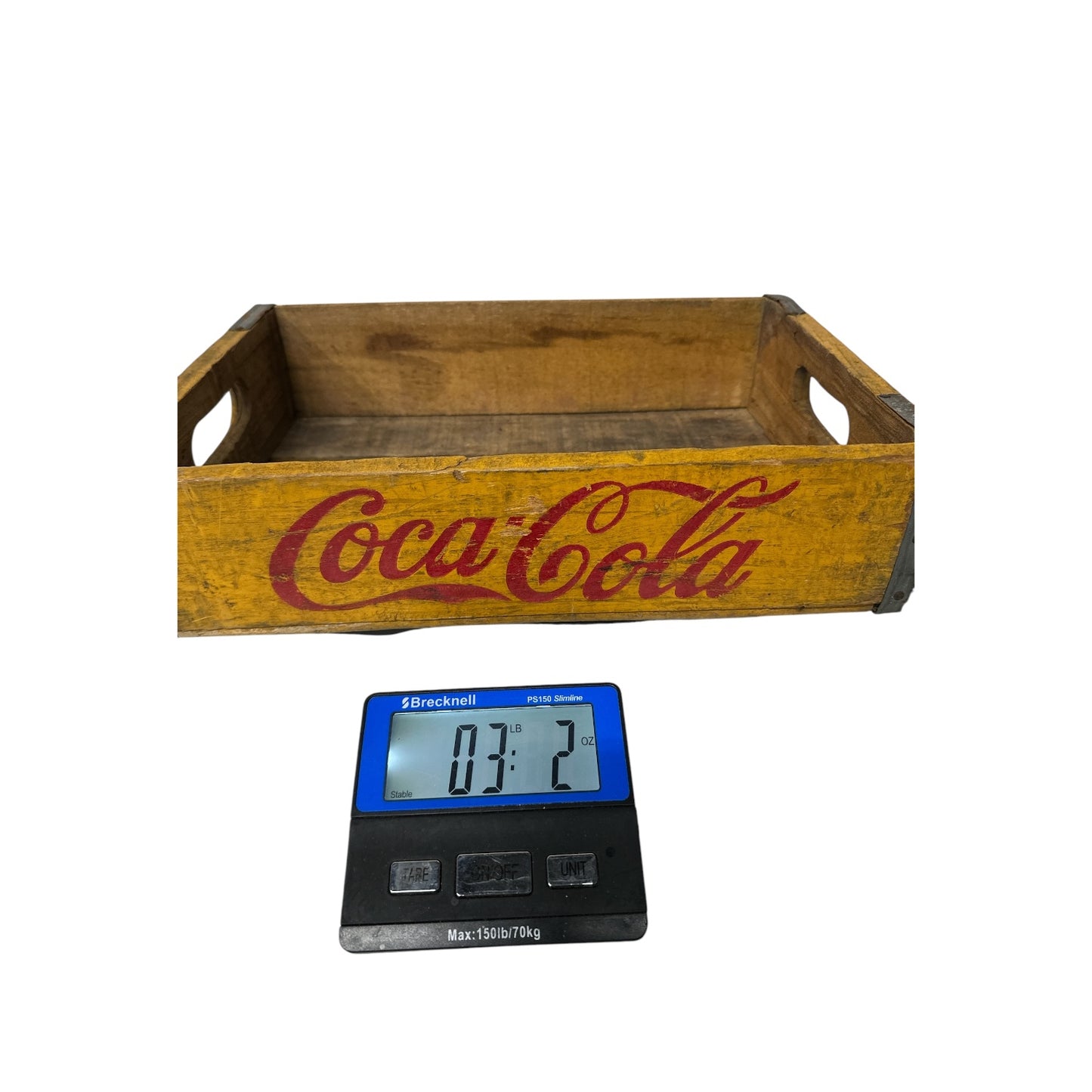 Vintage Yellow Coca-Cola Wood Crate Mid-Century Industrial Farmhouse Decor