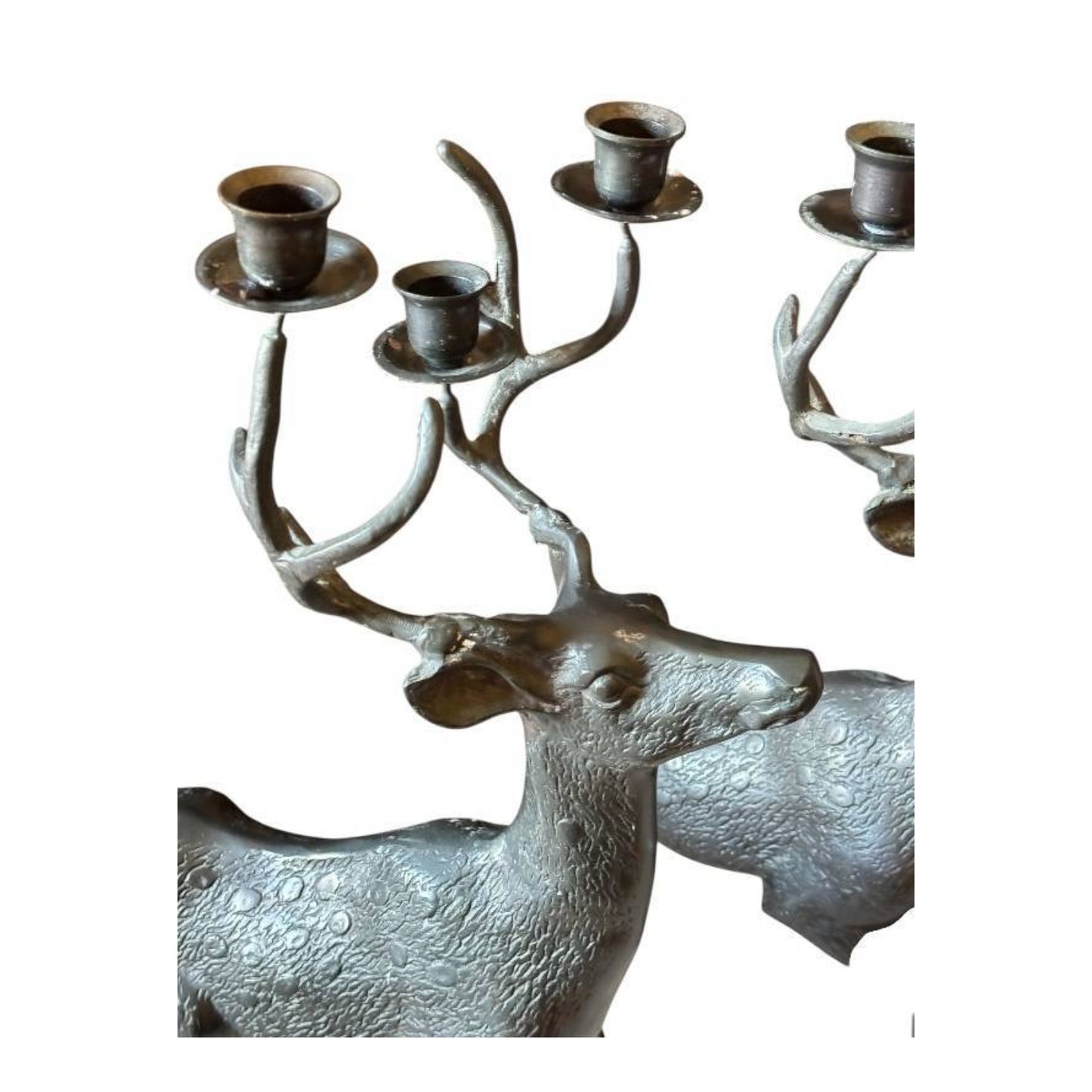 Monumental 19" Cast Metal Stag Candelabra, Rustic Lodge Decor, Set of 2
