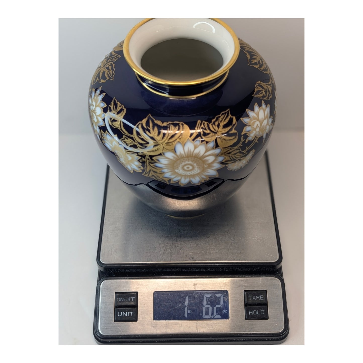 Vintage Hutschenreuther Cobalt & Gold Gilt Floral Vase German Porcelain 5.75"