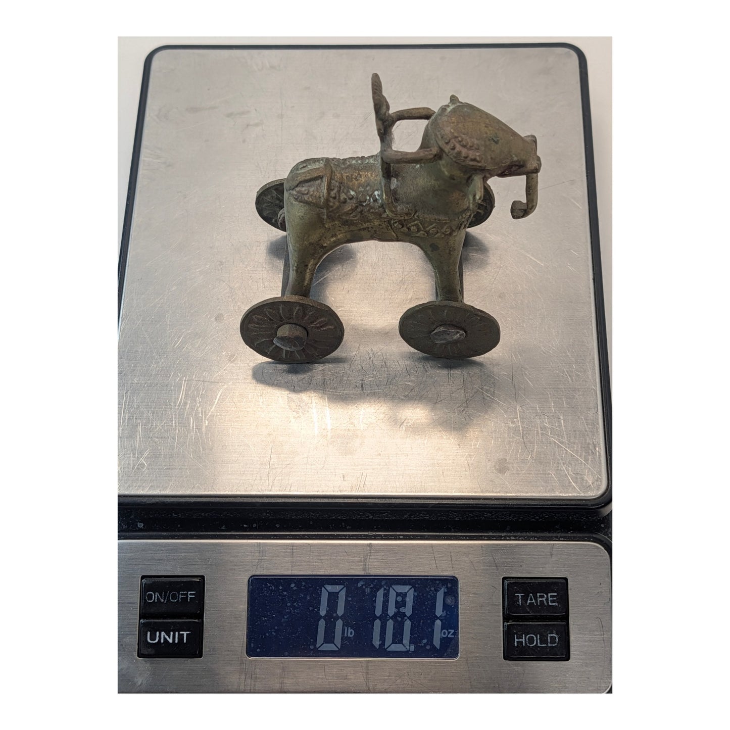 Vintage Indian Dhokra Brass Elephant Toy with Rider on Wheels