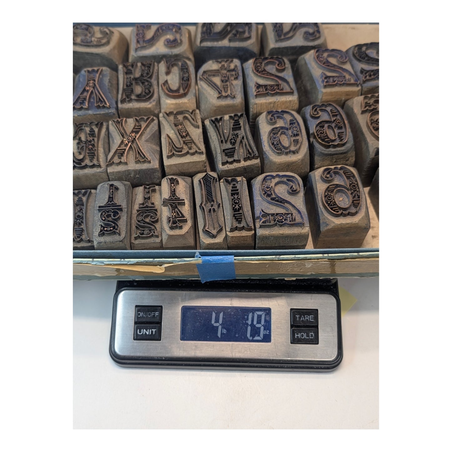 Vintage Ornate Letterpress Printing Blocks Set, Industrial Art Nouveau Decor
