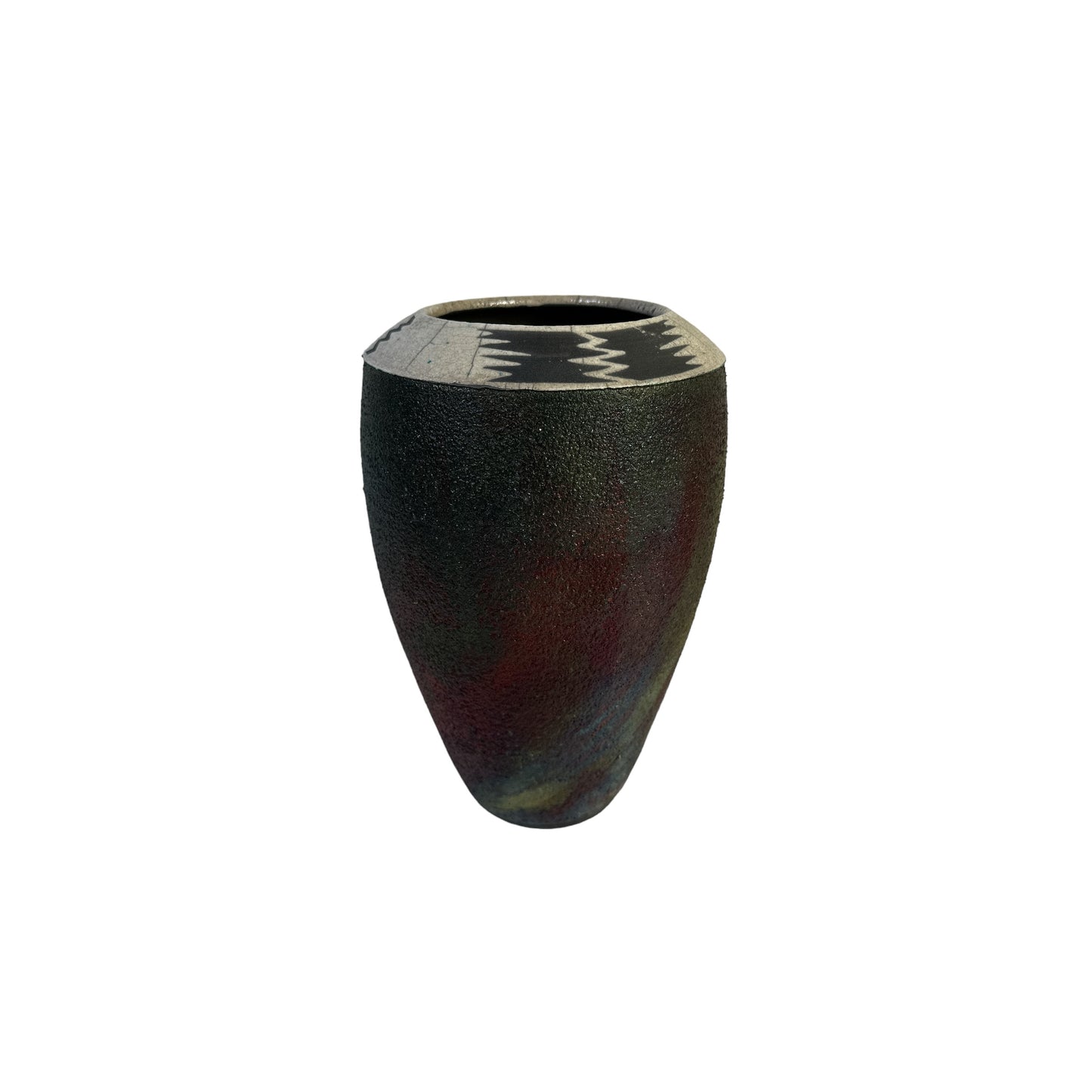 Vintage Zelda Kolpan Signed Studio Art Pottery Vase, Textured Volcanic Raku Glaze c. 1990