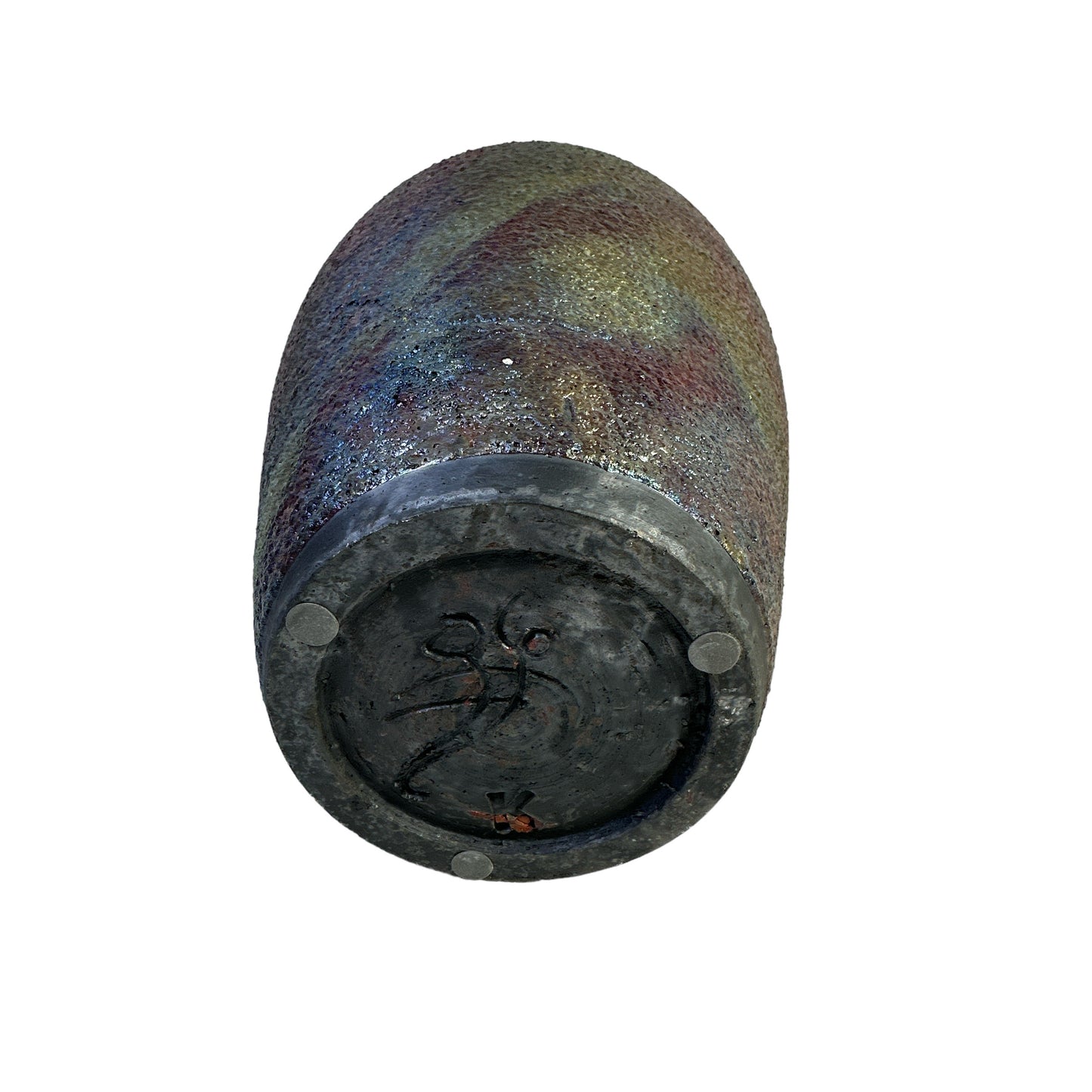 Vintage Zelda Kolpan Signed Studio Art Pottery Vase, Textured Volcanic Raku Glaze c. 1990