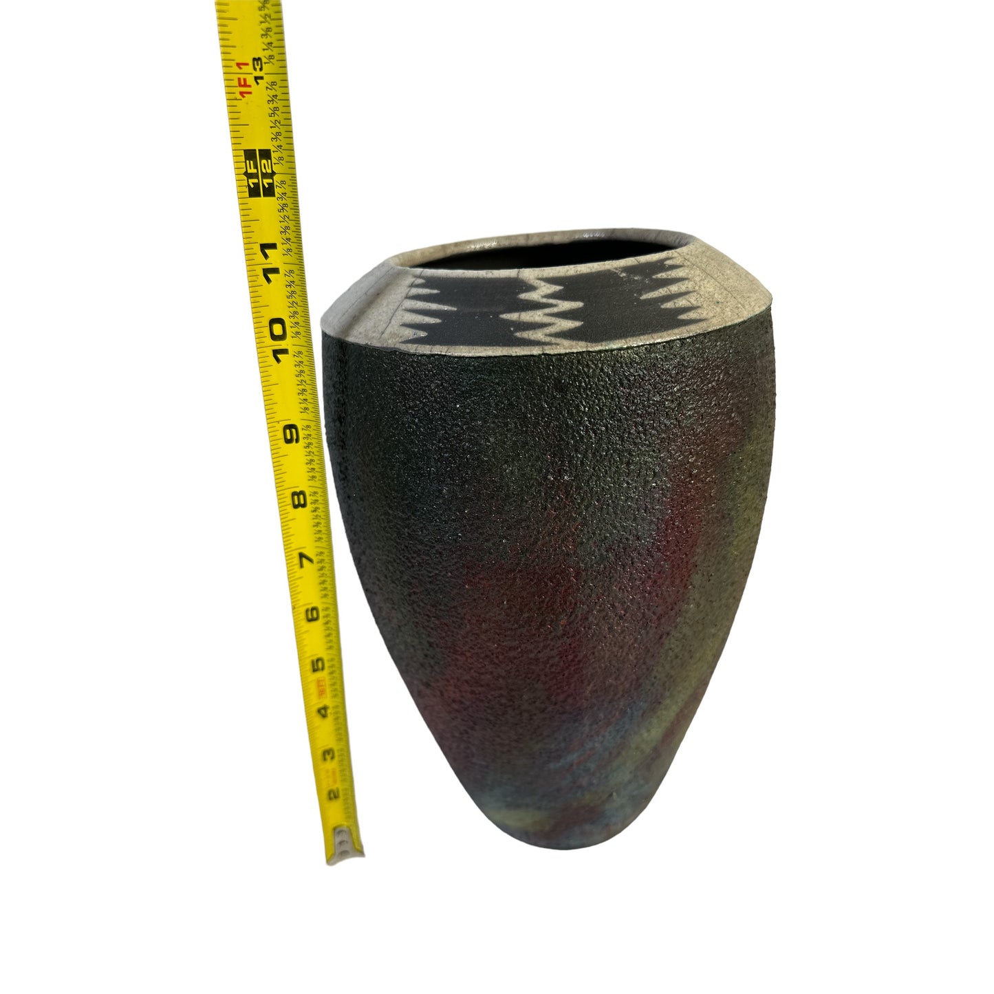 Vintage Zelda Kolpan Signed Studio Art Pottery Vase, Textured Volcanic Raku Glaze c. 1990