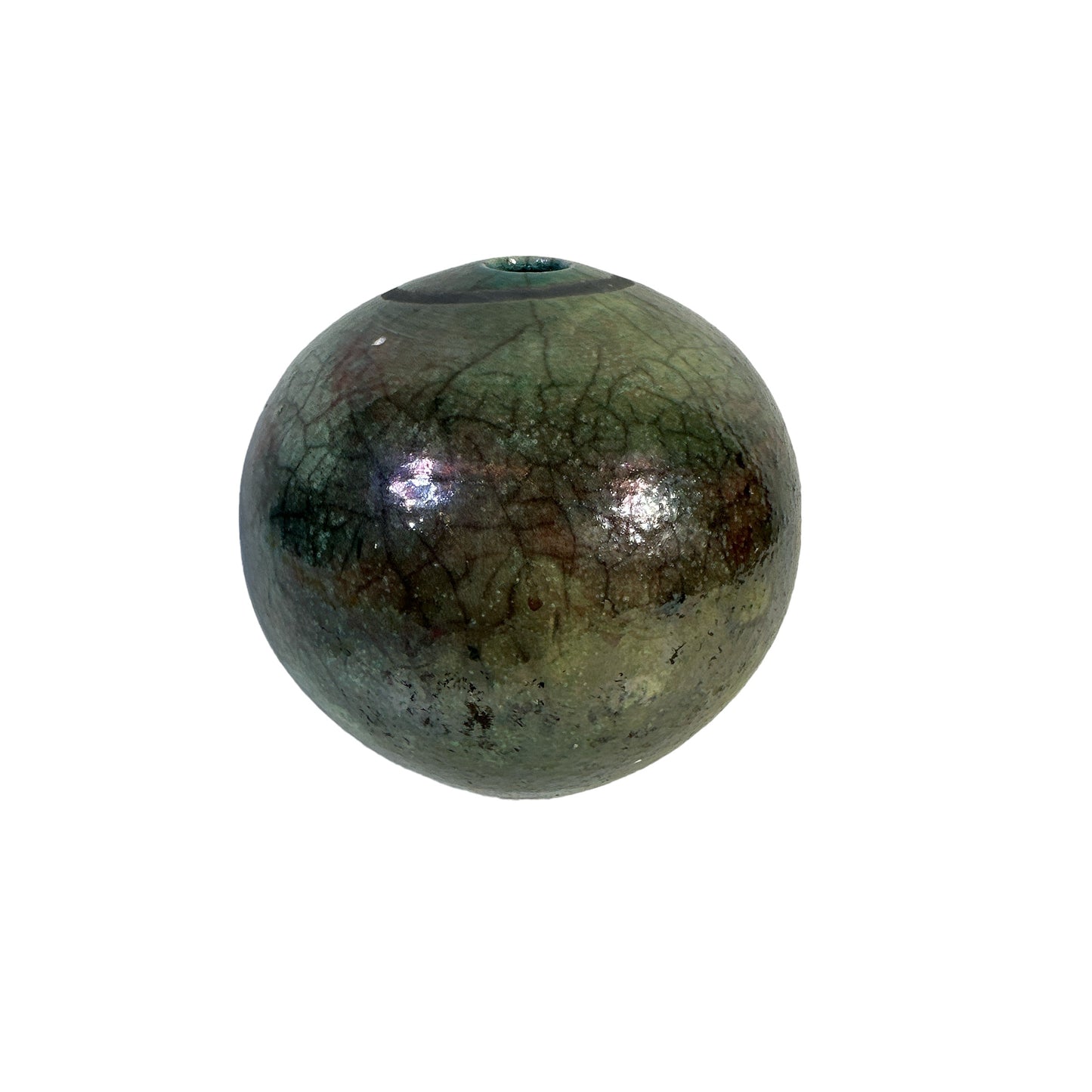 Vintage Otto Keramik German Art Pottery Globe Vase with Raku-Style Crackle Glaze c. 1970s
