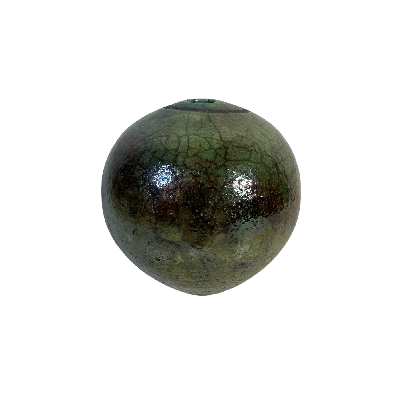 Vintage Otto Keramik German Art Pottery Globe Vase with Raku-Style Crackle Glaze c. 1970s