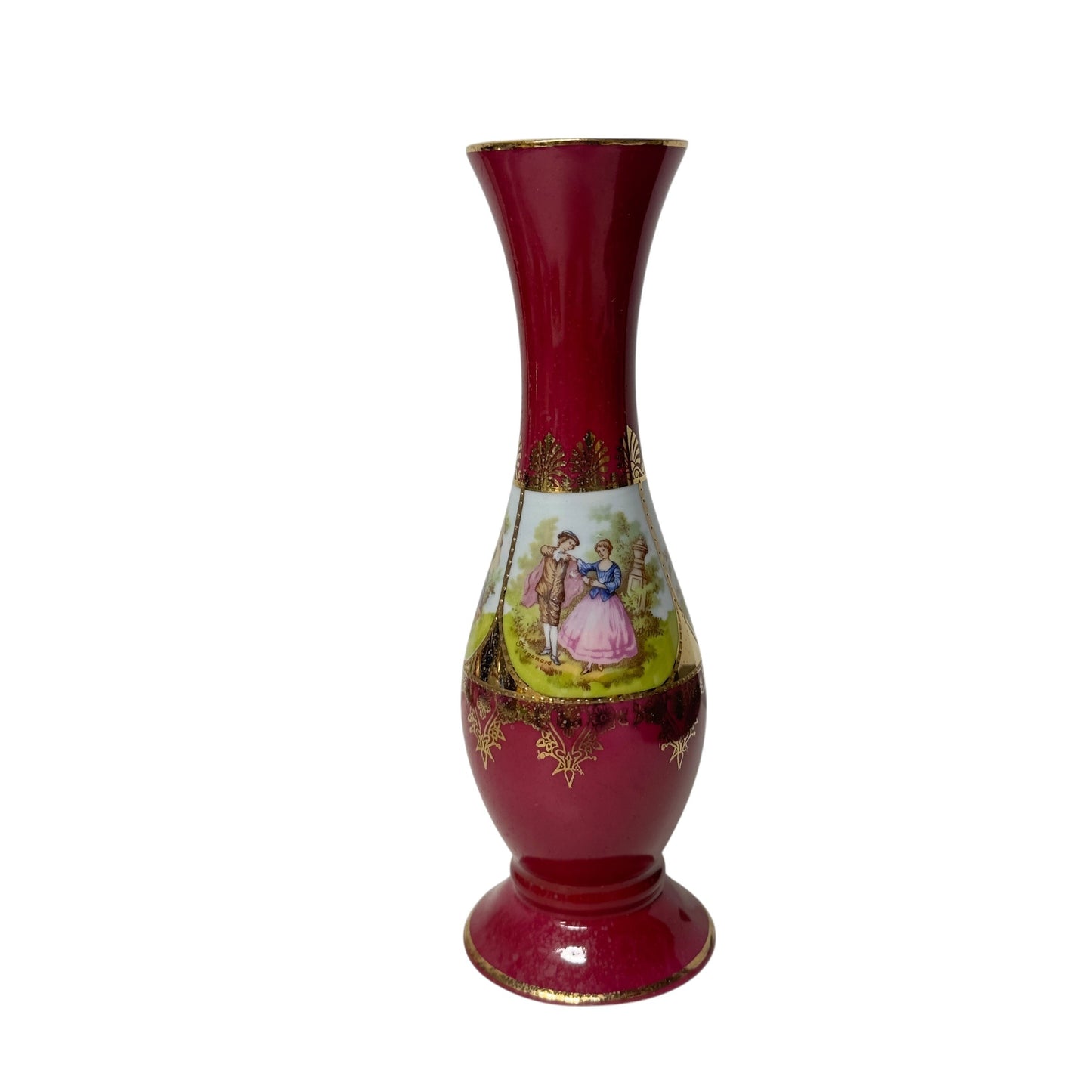 Vintage Schlottenhof Bavarian Porcelain Vase with Fragonard Courting Scenes c. 1924-1945