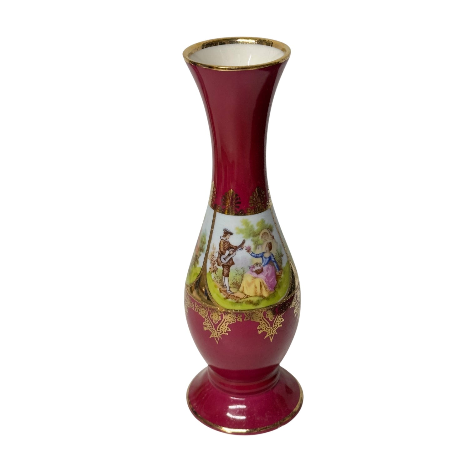 Vintage Schlottenhof Bavarian Porcelain Vase with Fragonard Courting Scenes c. 1924-1945