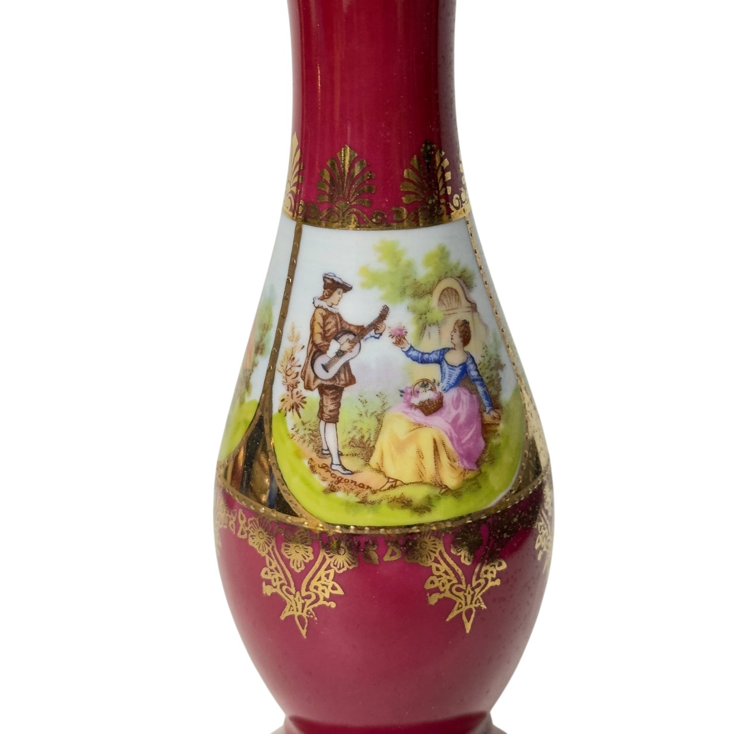 Vintage Schlottenhof Bavarian Porcelain Vase with Fragonard Courting Scenes c. 1924-1945