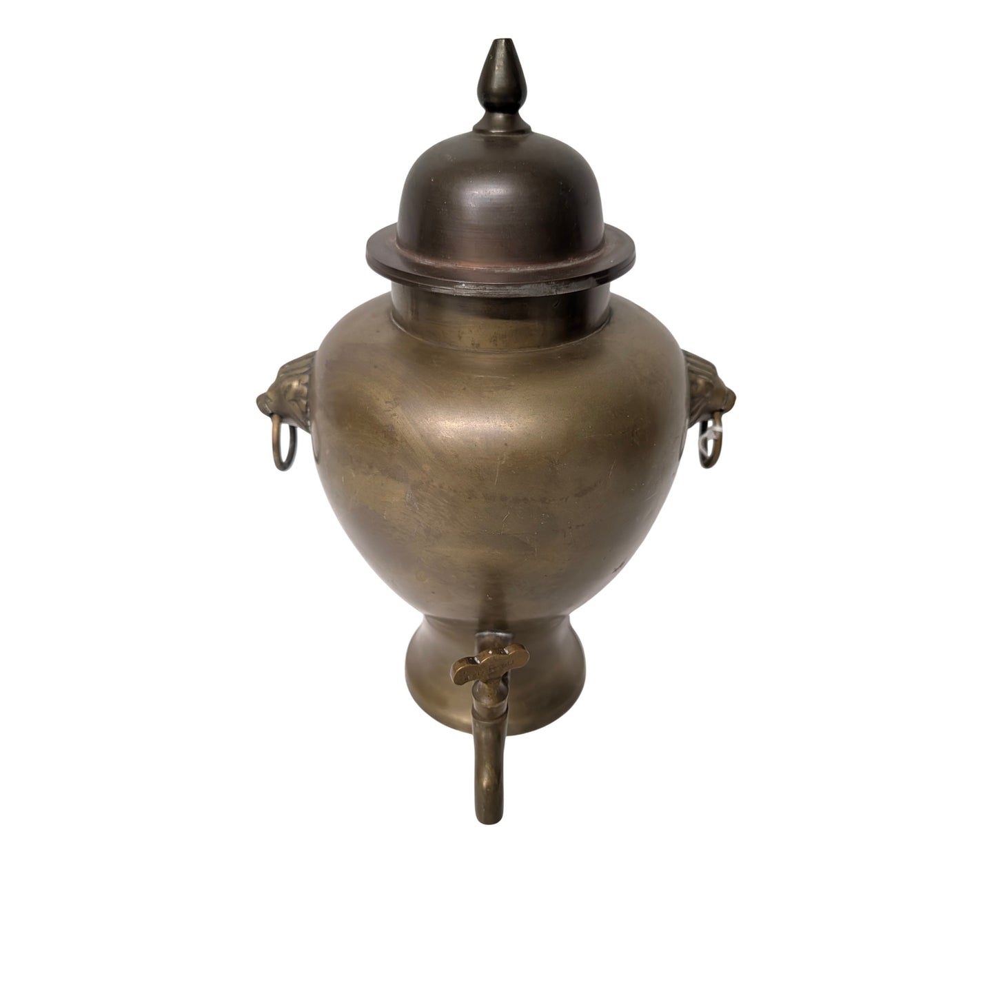 Vintage Brass Lion Head Samovar Urn | Mid-Century Hot Water Drink Dispenser | Made in India Decorative Barware