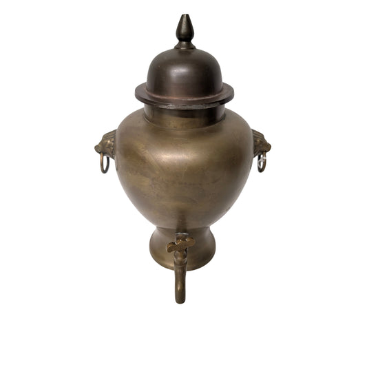 Vintage Brass Lion Head Samovar Urn | Mid-Century Hot Water Drink Dispenser | Made in India Decorative Barware