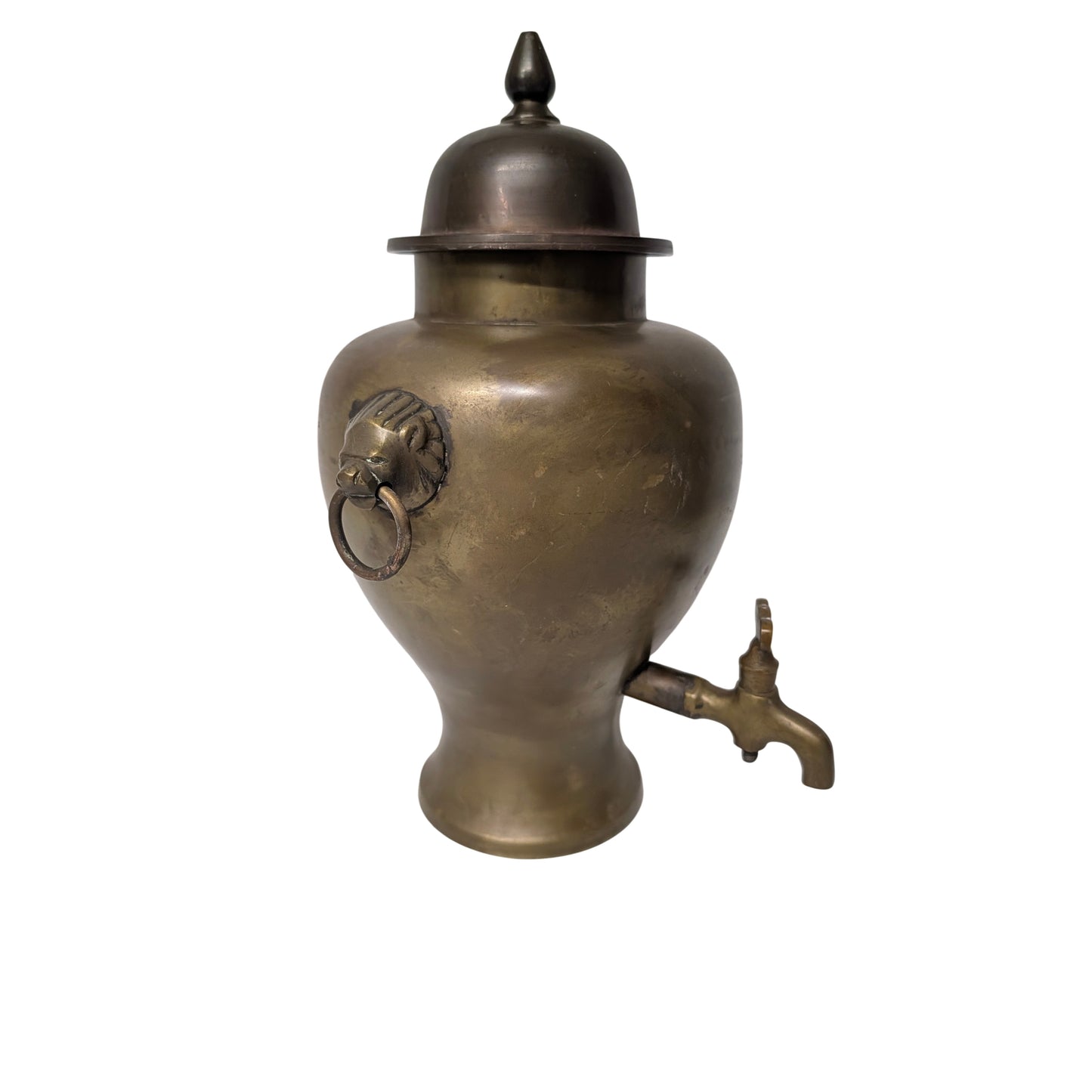 Vintage Brass Lion Head Samovar Urn | Mid-Century Hot Water Drink Dispenser | Made in India Decorative Barware