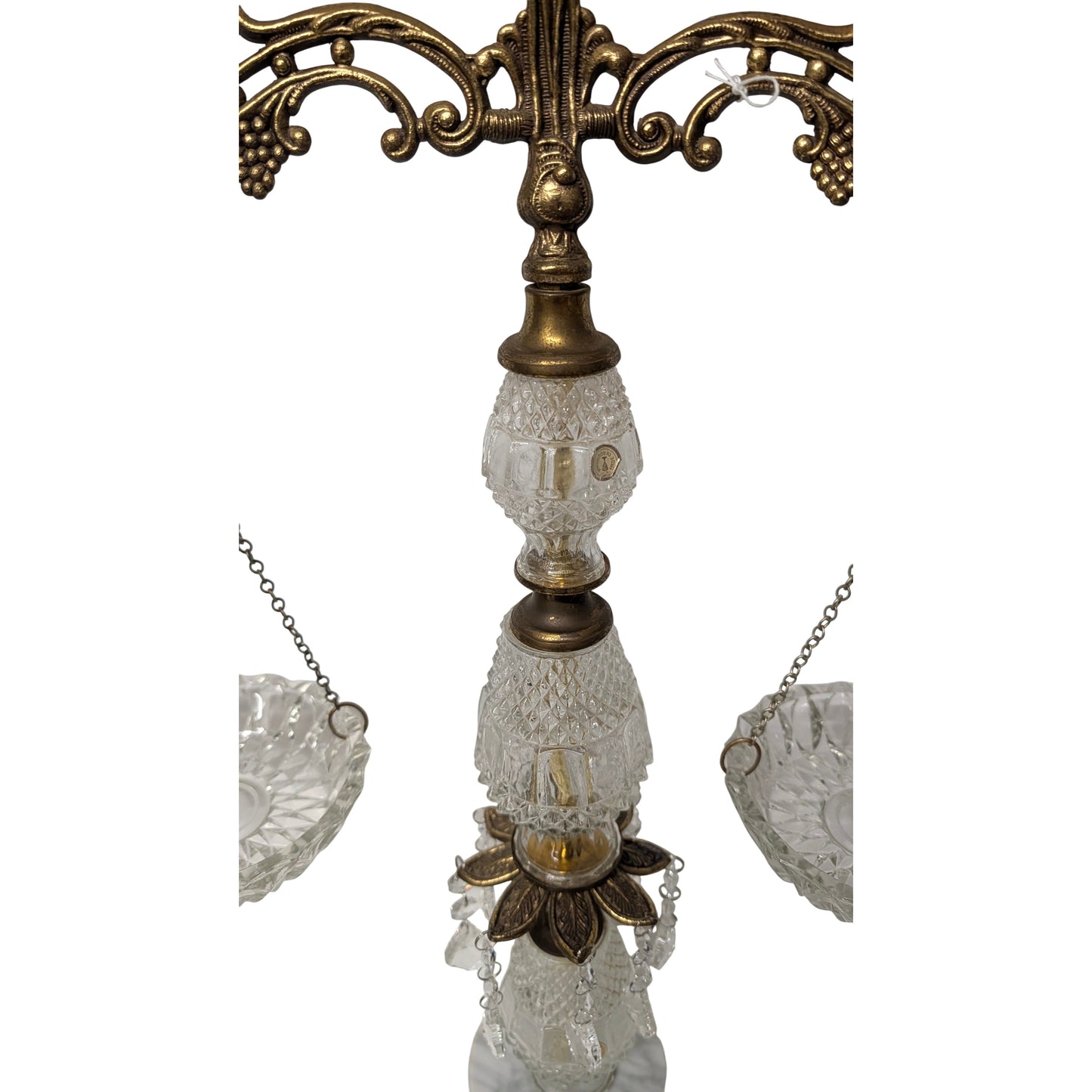 Large Vintage Hollywood Regency Scales of Justice | Ornate Brass & Cut Crystal Decorative Balance Scale with Marble Base