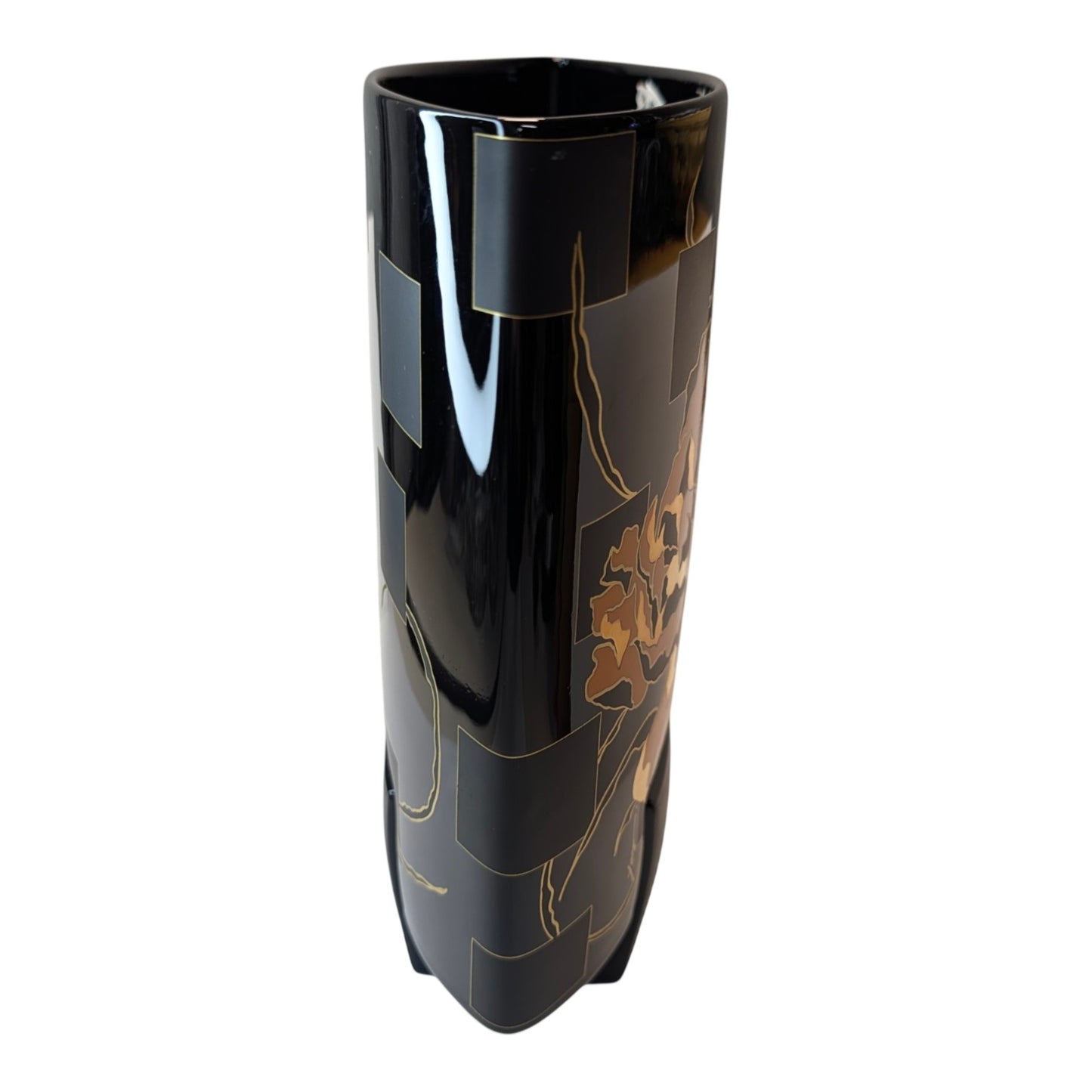 Vintage Rosenthal Studio Linie Yang Vase Black Gold Floral German Porcelain 7.5"