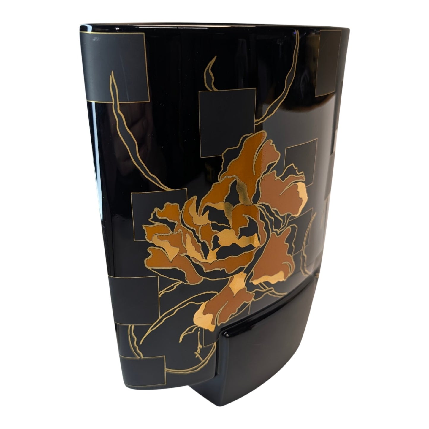 Vintage Rosenthal Studio Linie Yang Vase Black Gold Floral German Porcelain 7.5"