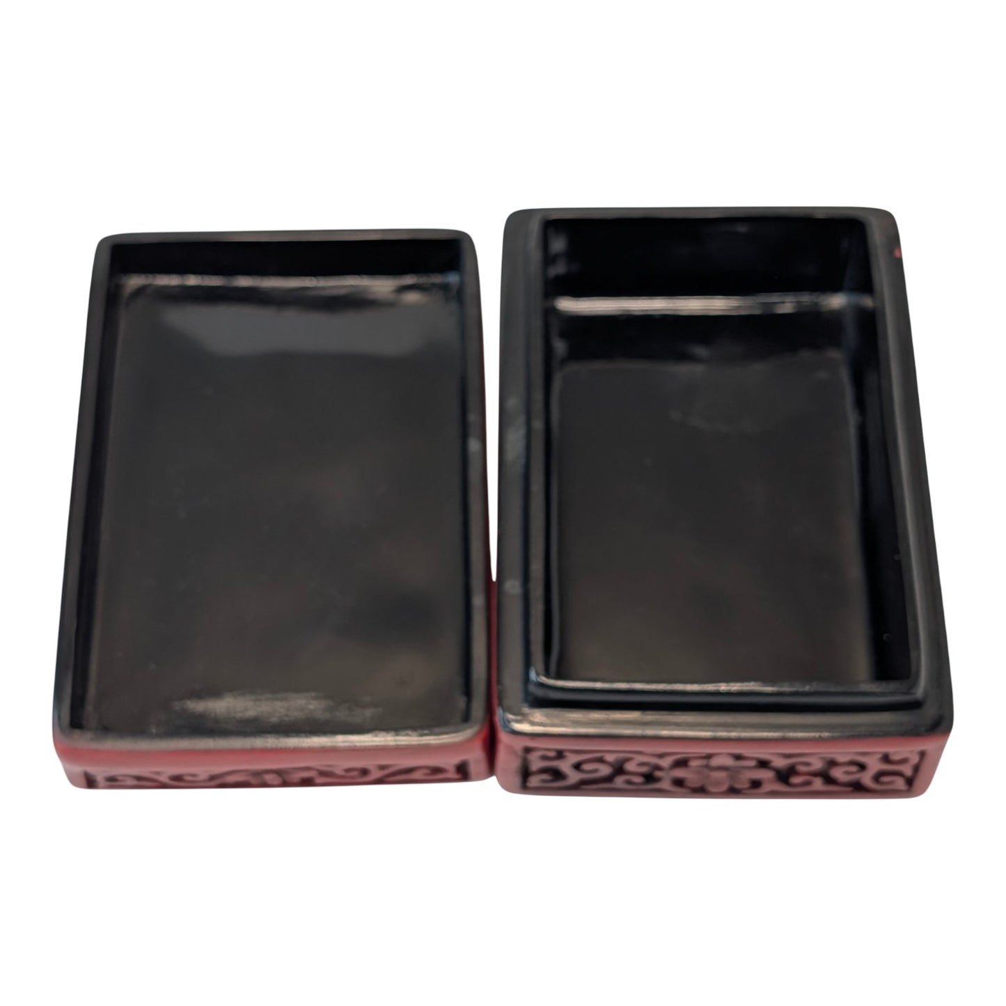 Vintage Chinese Carved Cinnabar Style Lacquerware Box Red Floral Asian Decor Trinket Jewelry Case