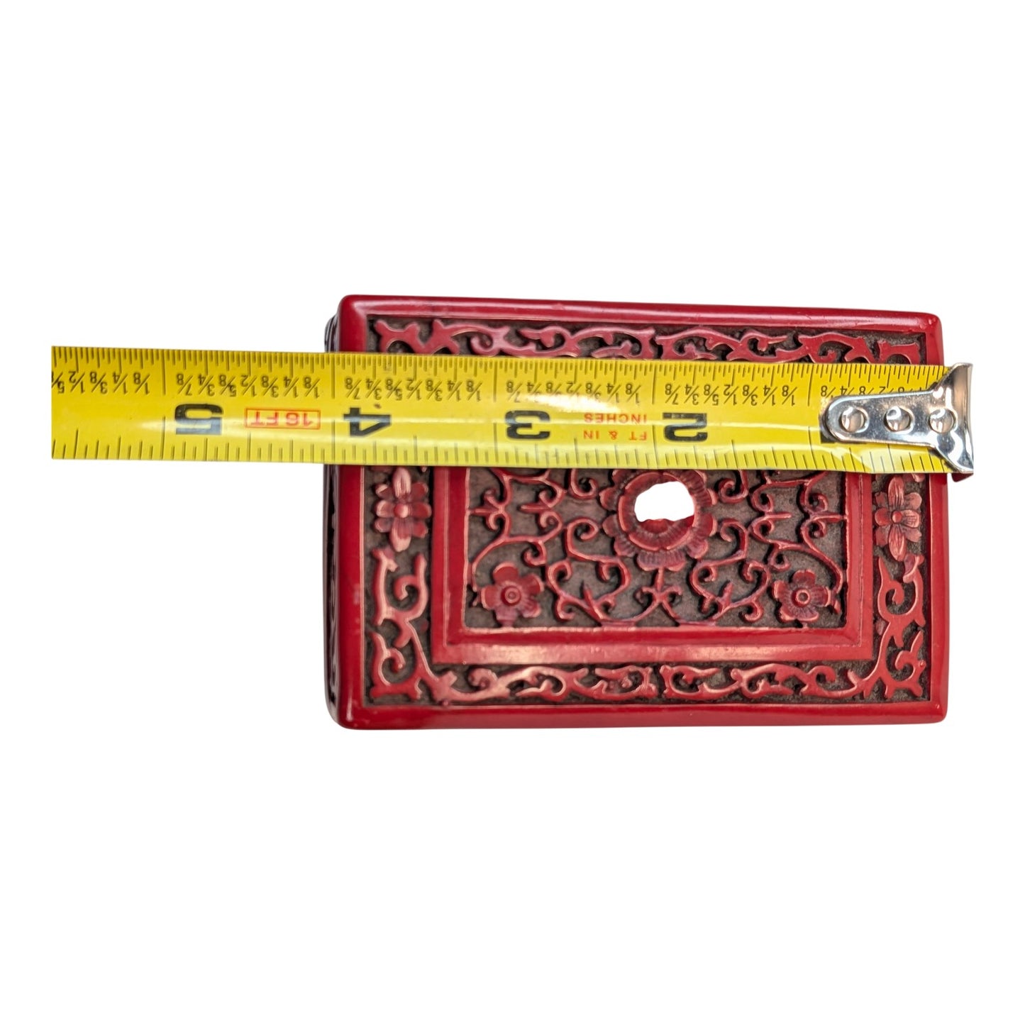 Vintage Chinese Carved Cinnabar Style Lacquerware Box Red Floral Asian Decor Trinket Jewelry Case