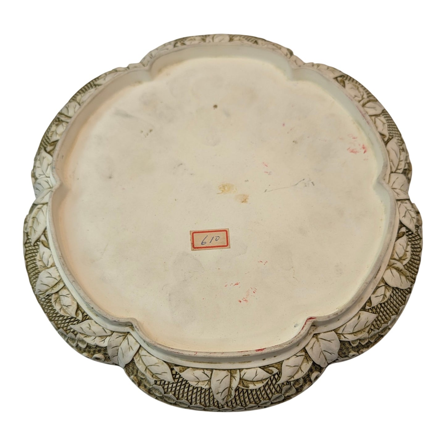 Vintage Large Chinese Carved Resin Peony Box Faux Ivory Chinoiserie Quatrefoil Trinket Jewelry Box