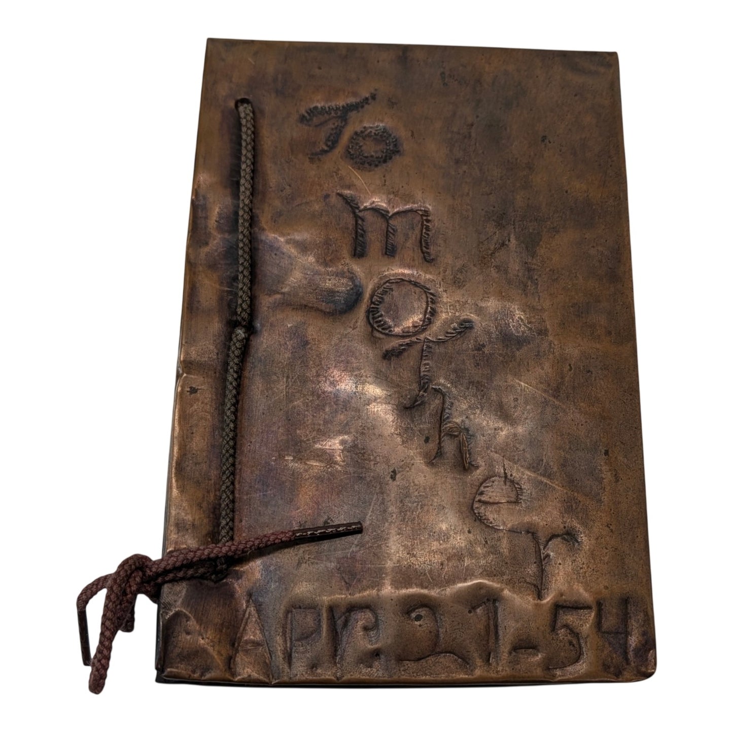 Vintage 1954 Handmade Copper Book Journal Dated Folk Art Repousse Cover OOAK Gift