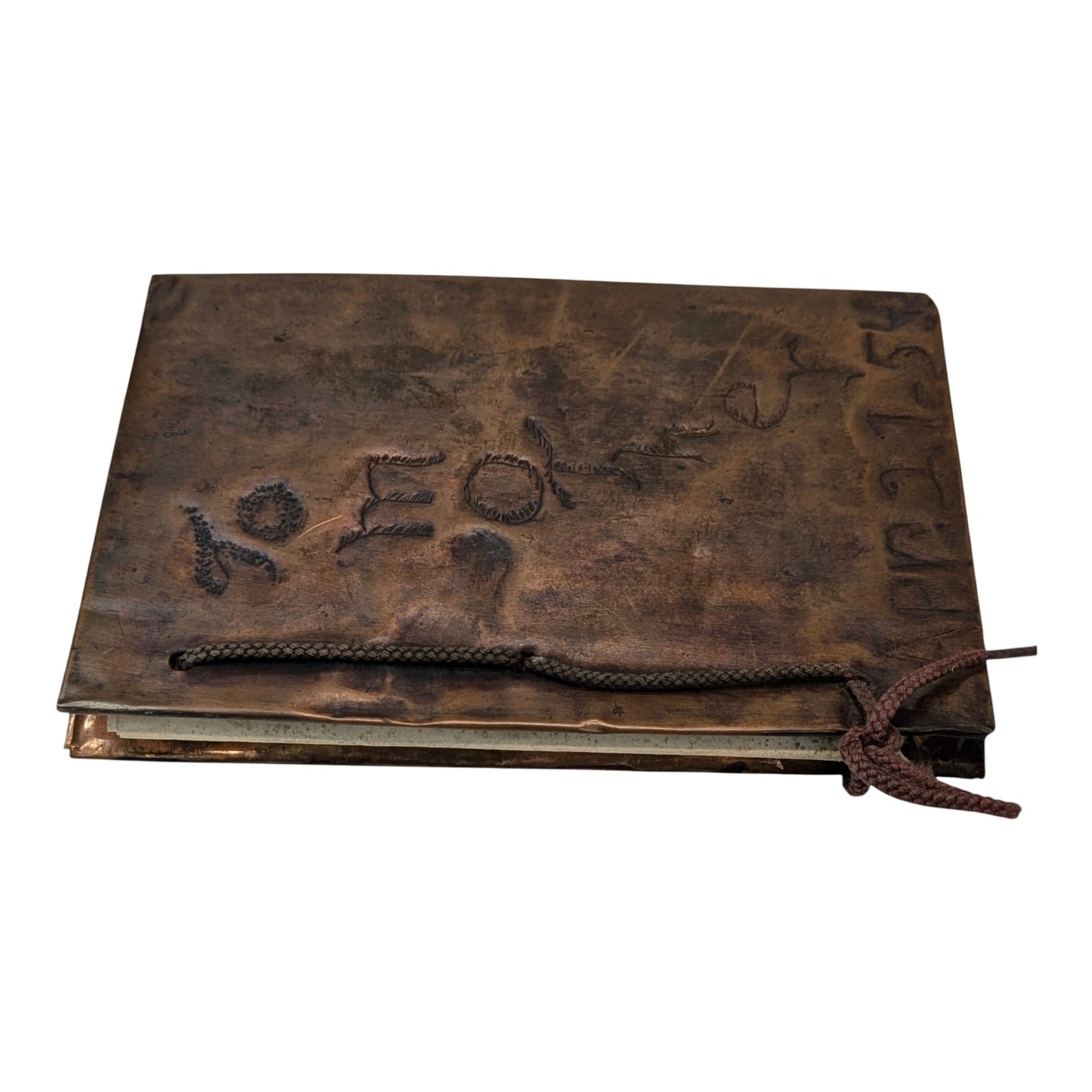 Vintage 1954 Handmade Copper Book Journal Dated Folk Art Repousse Cover OOAK Gift