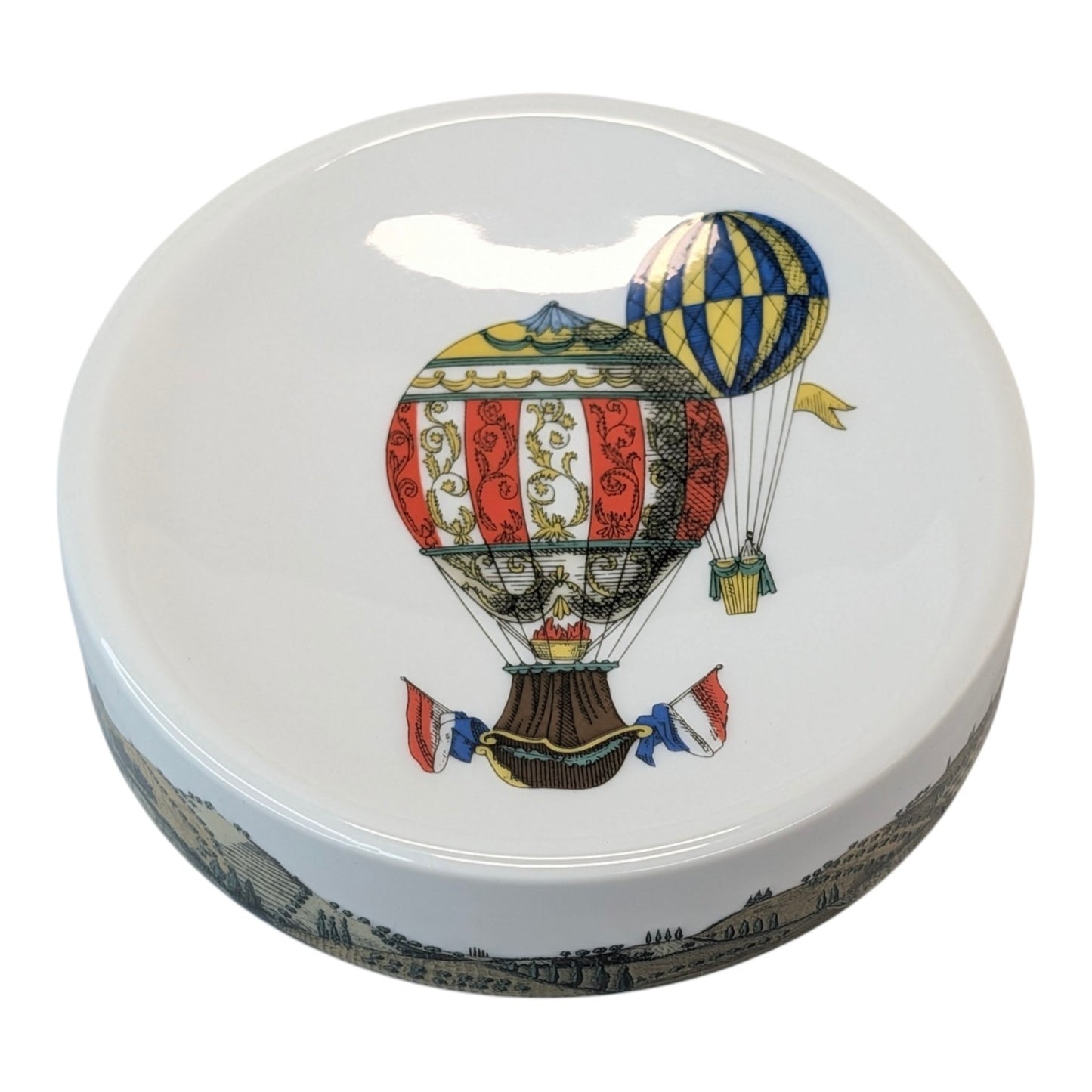 Vintage Rosenthal Fornasetti MONGOLFIERE Lidded Trinket Box German Porcelain Hot Air Balloon Dish