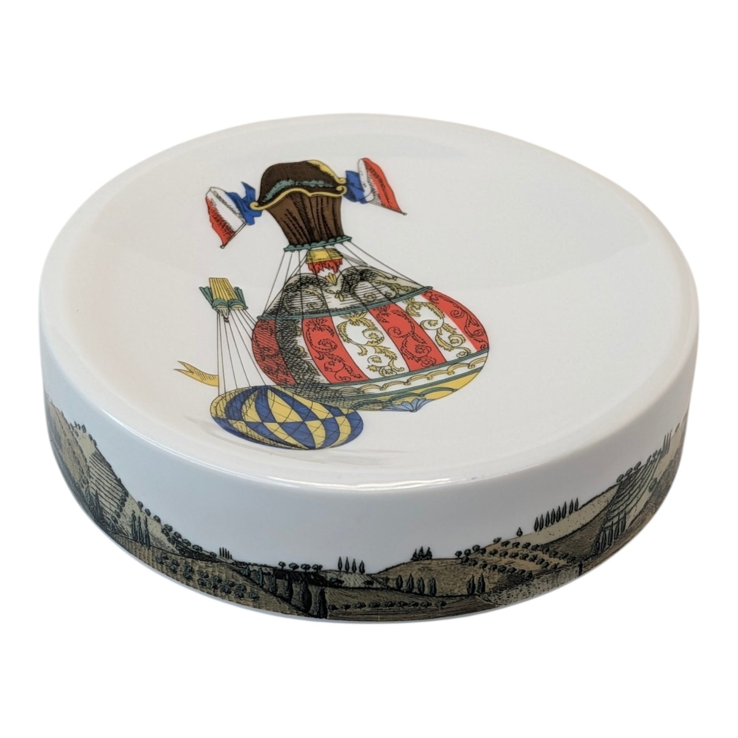 Vintage Rosenthal Fornasetti MONGOLFIERE Lidded Trinket Box German Porcelain Hot Air Balloon Dish