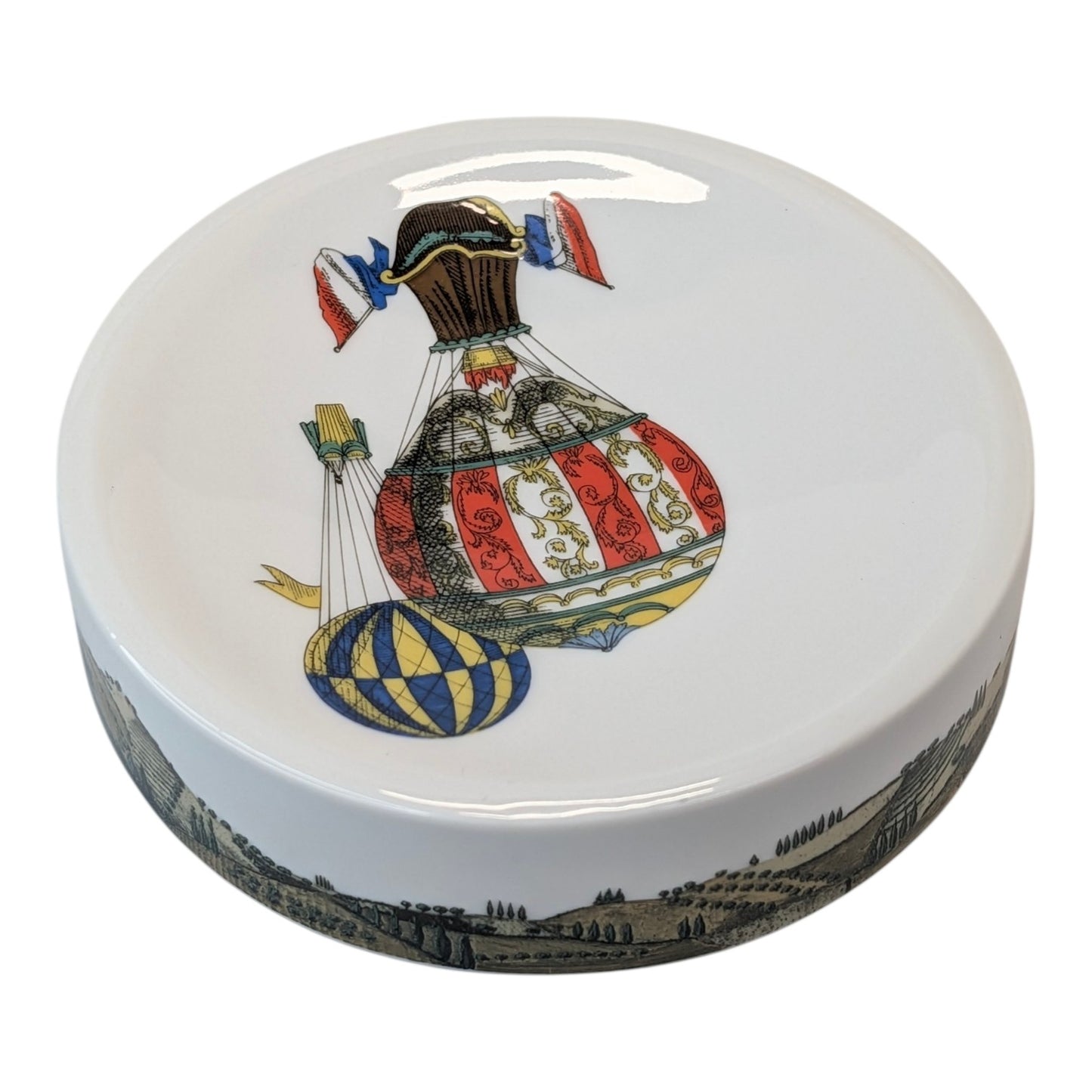 Vintage Rosenthal Fornasetti MONGOLFIERE Lidded Trinket Box German Porcelain Hot Air Balloon Dish