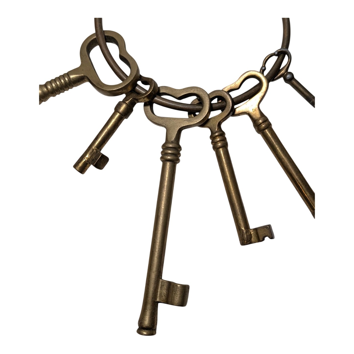 Vintage Jailer's Key Set Large 5.5" Brass Skeleton Keys on Ring Steampunk Prop Industrial Decor