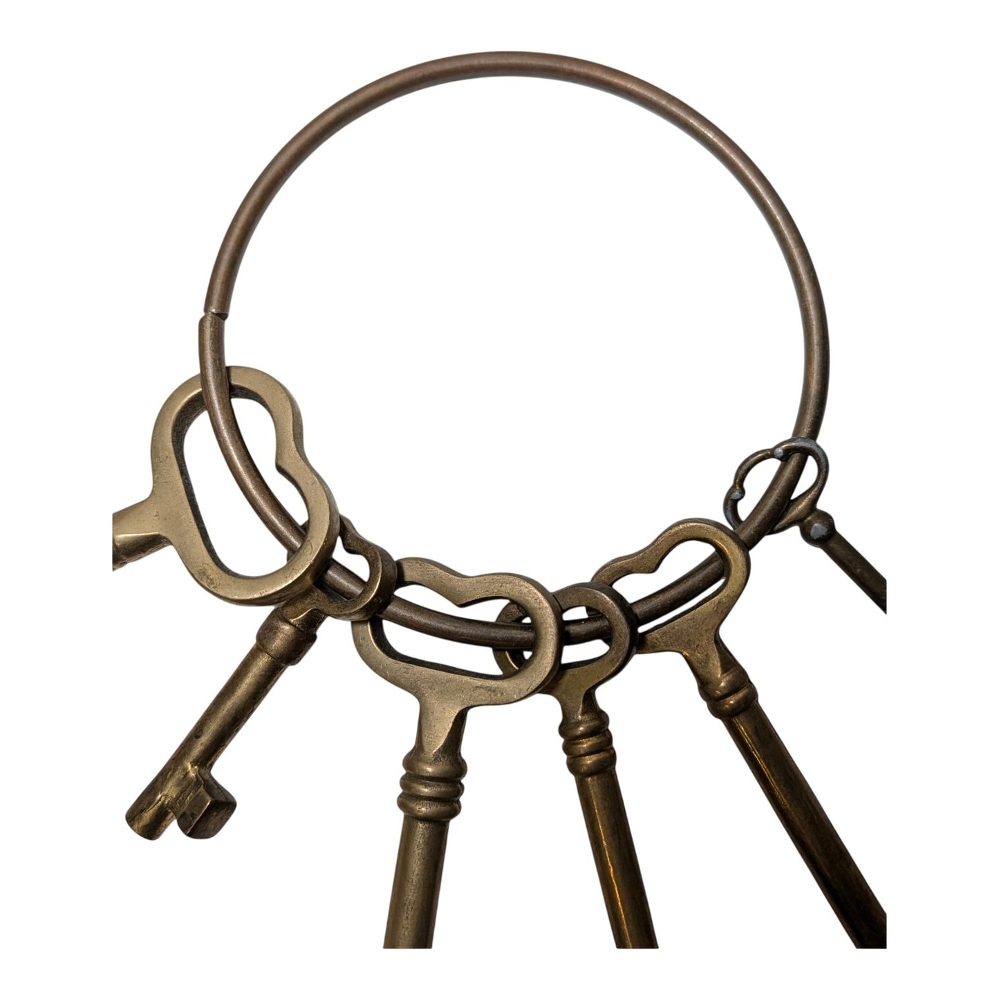 Vintage Jailer's Key Set Large 5.5" Brass Skeleton Keys on Ring Steampunk Prop Industrial Decor