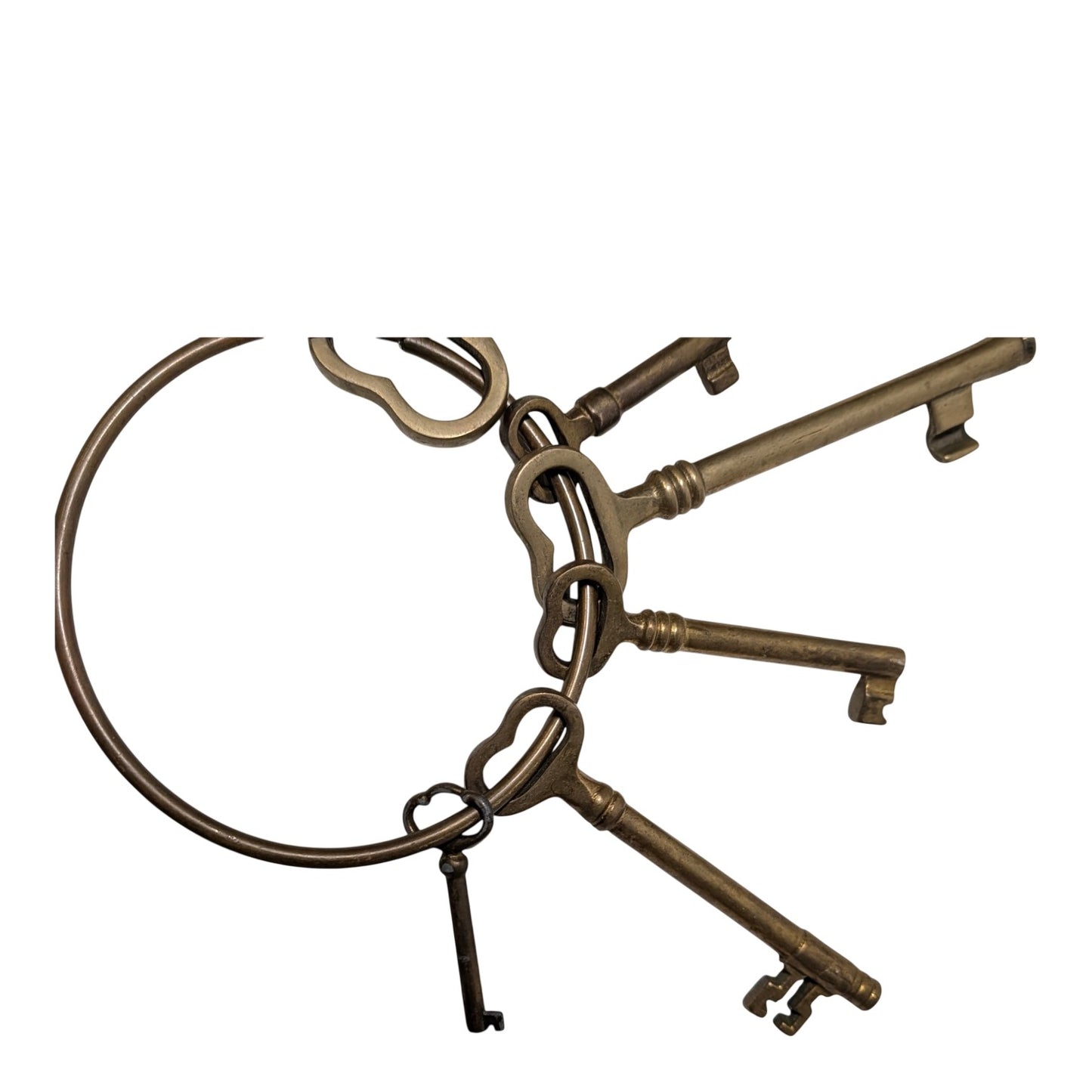 Vintage Jailer's Key Set Large 5.5" Brass Skeleton Keys on Ring Steampunk Prop Industrial Decor
