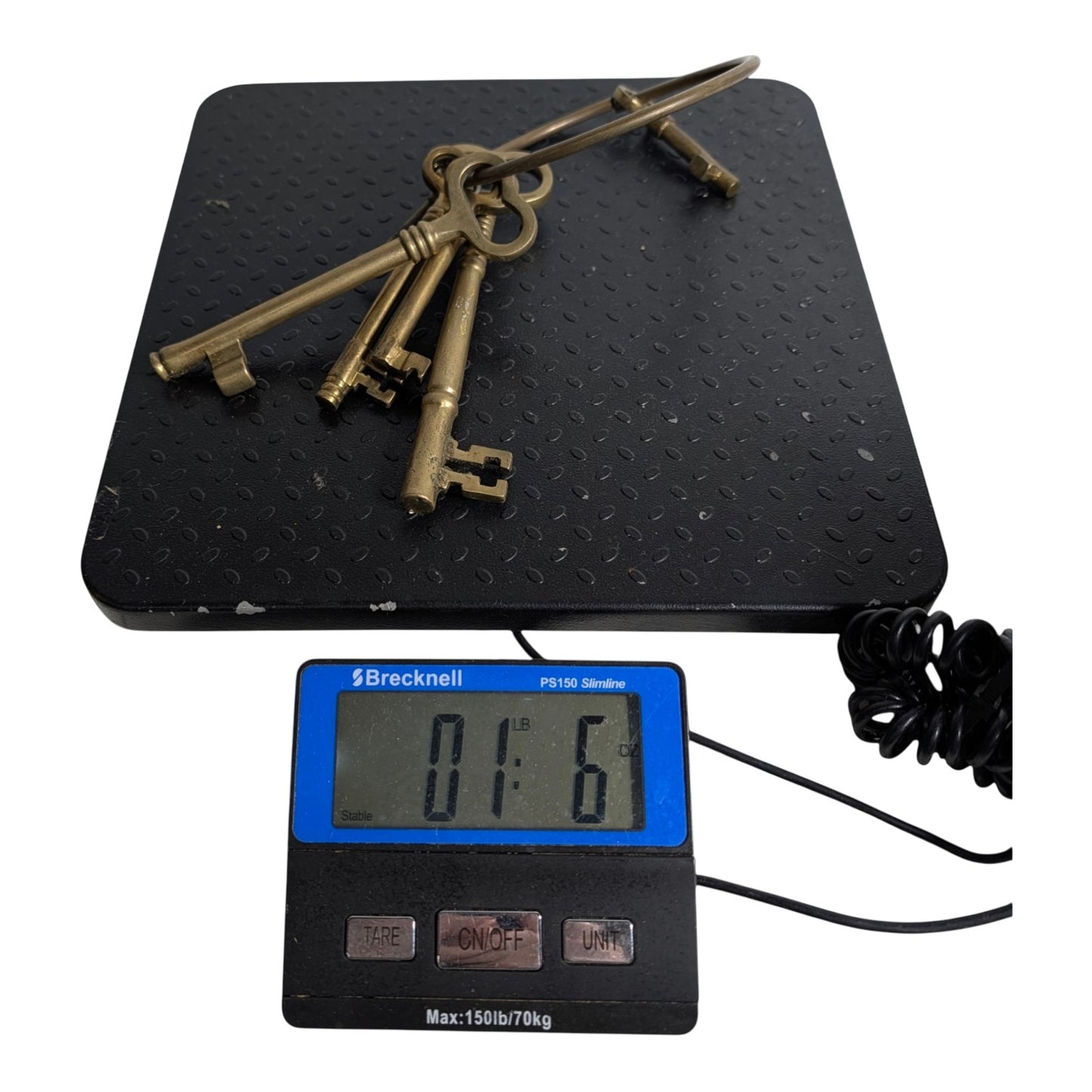 Vintage Jailer's Key Set Large 5.5" Brass Skeleton Keys on Ring Steampunk Prop Industrial Decor