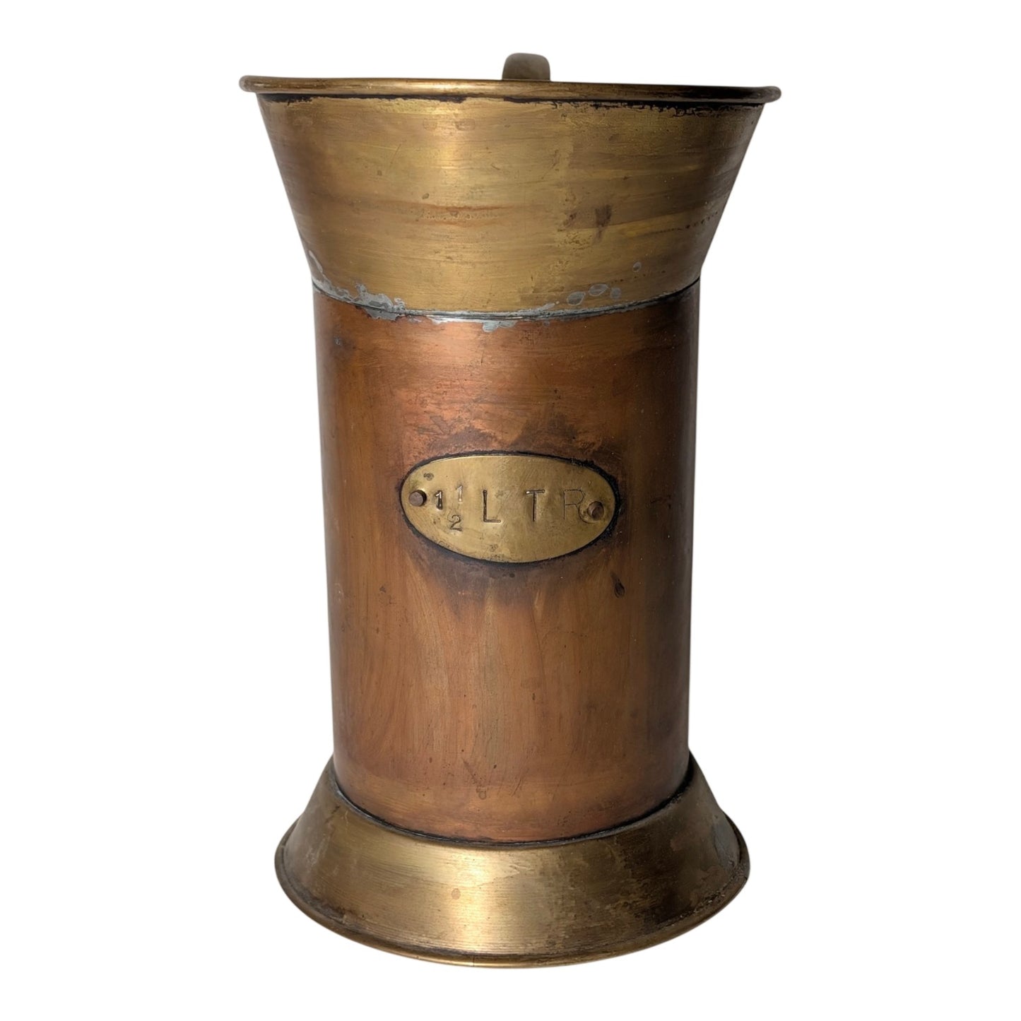 Antique French Copper & Brass Litre Measure Pitcher | Rustic Farmhouse Grain Scoop Decor