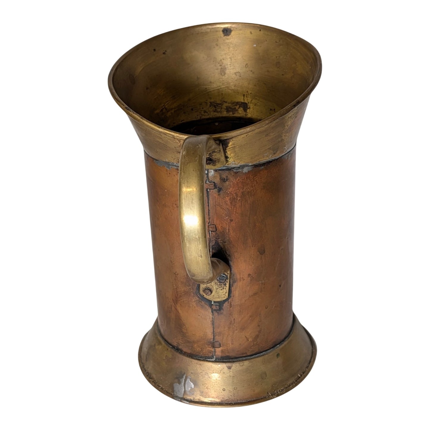 Antique French Copper & Brass Litre Measure Pitcher | Rustic Farmhouse Grain Scoop Decor