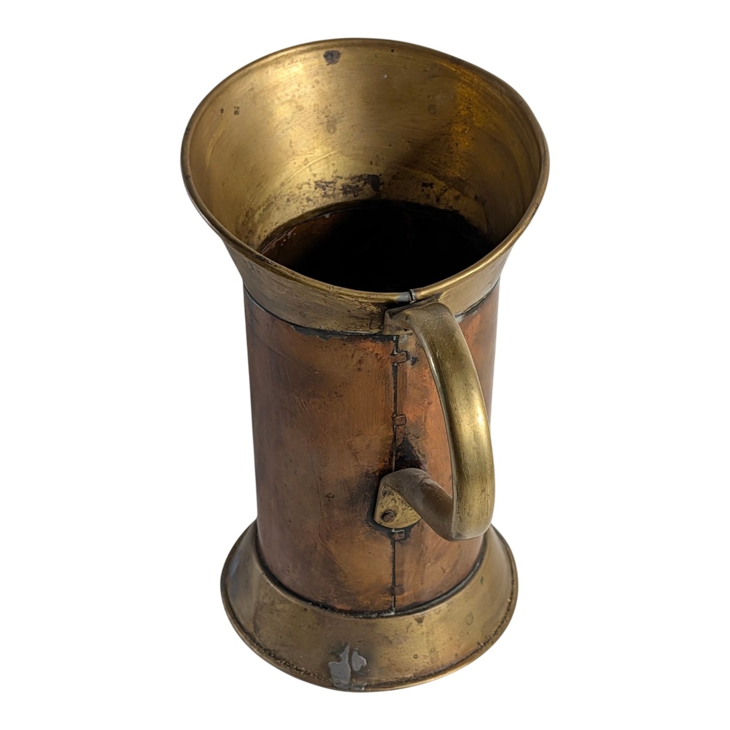 Antique French Copper & Brass Litre Measure Pitcher | Rustic Farmhouse Grain Scoop Decor