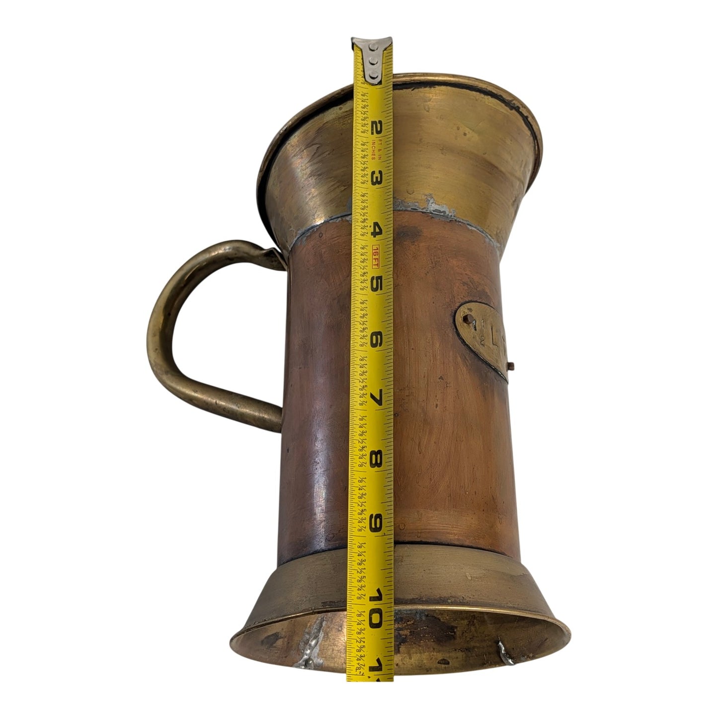 Antique French Copper & Brass Litre Measure Pitcher | Rustic Farmhouse Grain Scoop Decor