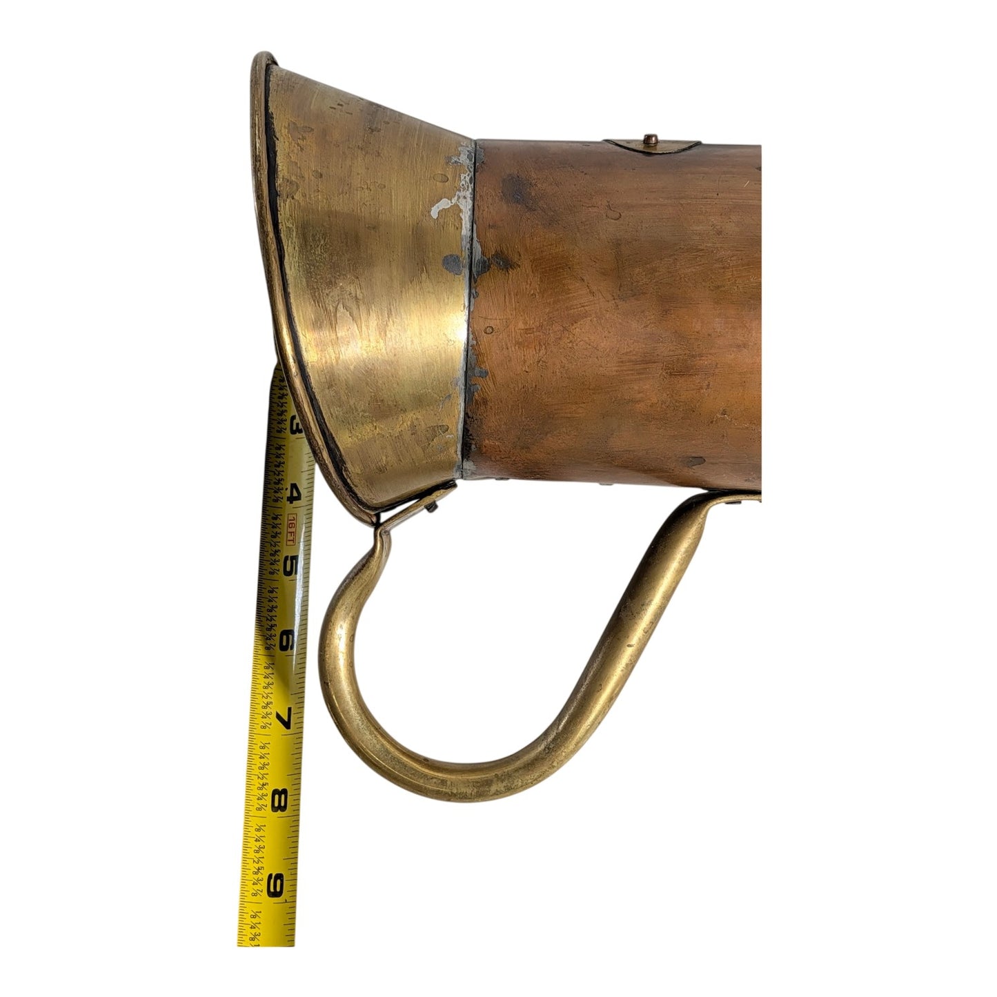 Antique French Copper & Brass Litre Measure Pitcher | Rustic Farmhouse Grain Scoop Decor