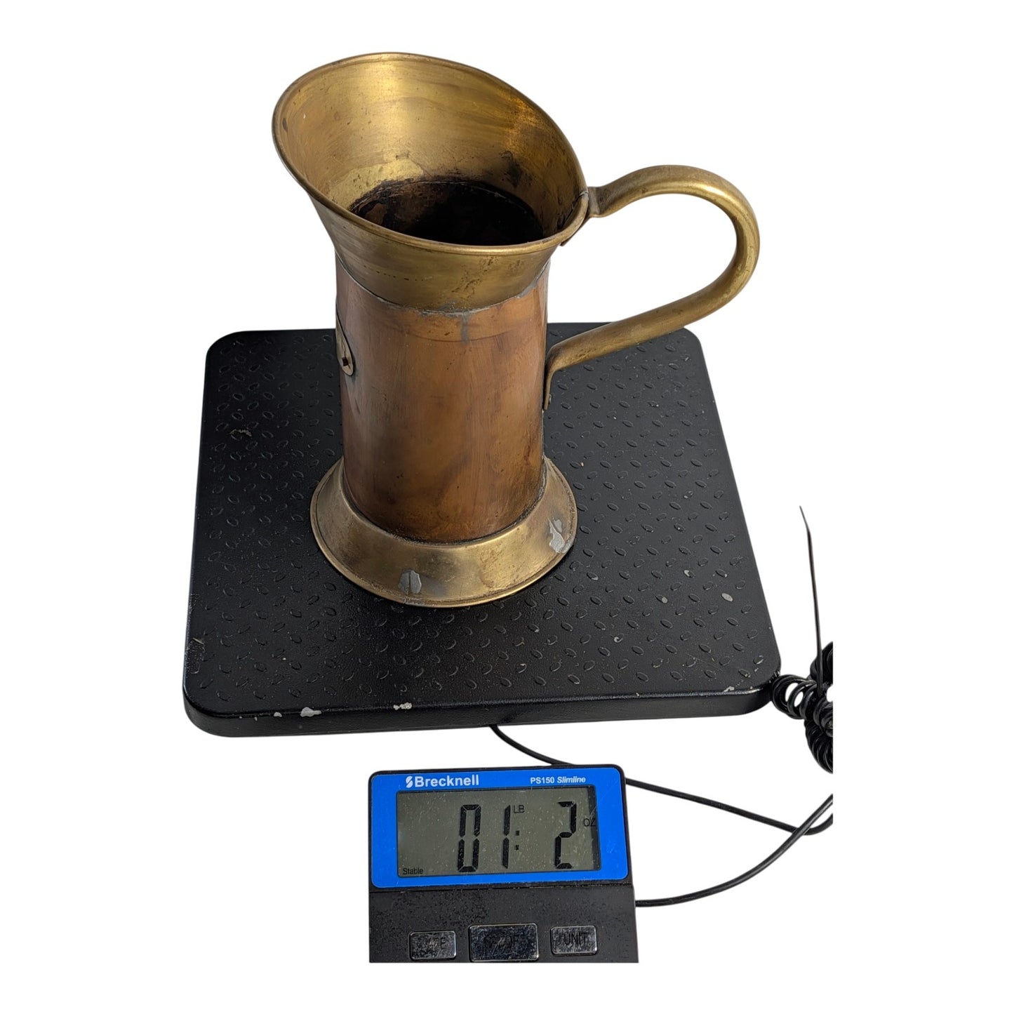 Antique French Copper & Brass Litre Measure Pitcher | Rustic Farmhouse Grain Scoop Decor
