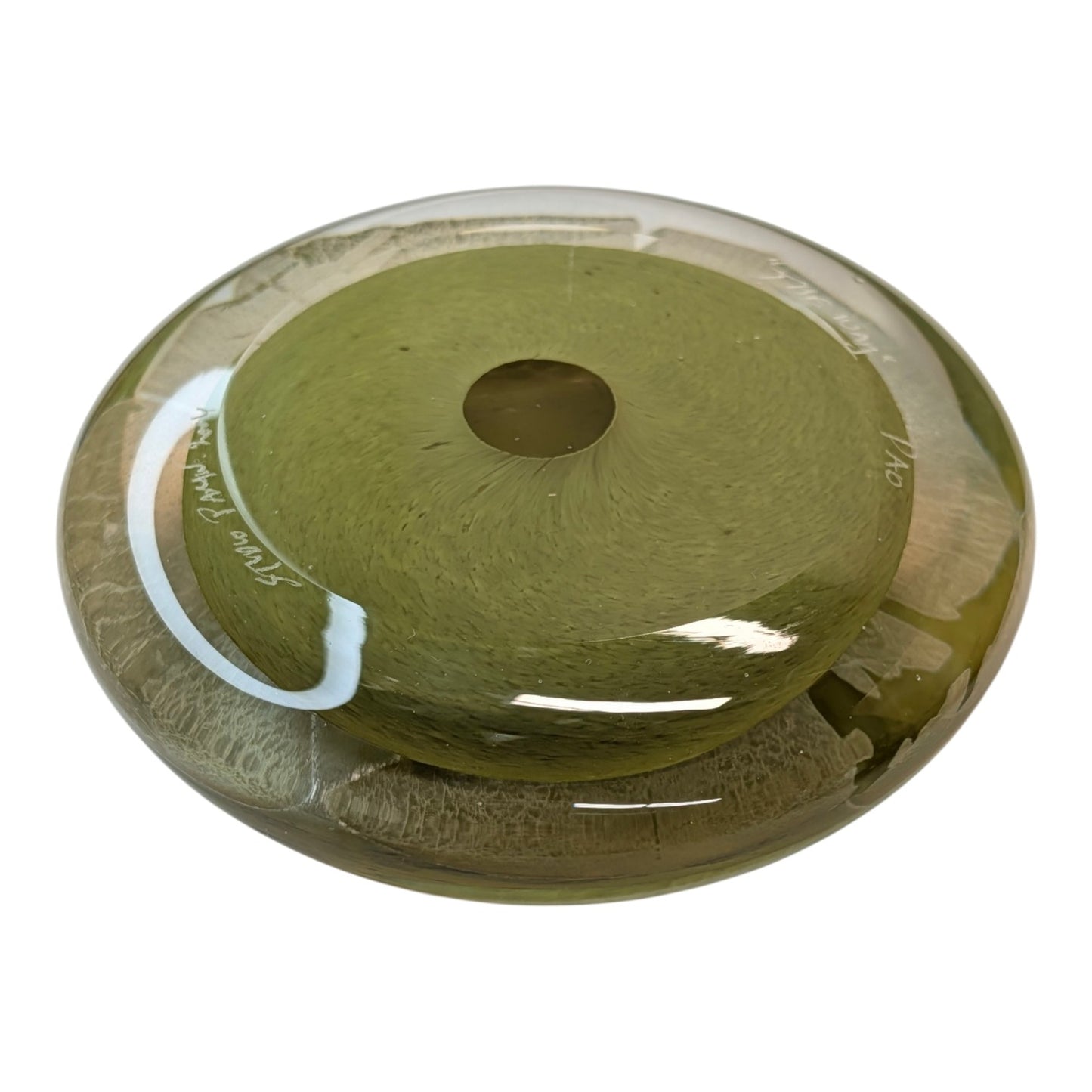 Signed Studio Paran 2004 Art Glass Paperweight Japanese Kanji 道 Tao The Way Green Silver Foil