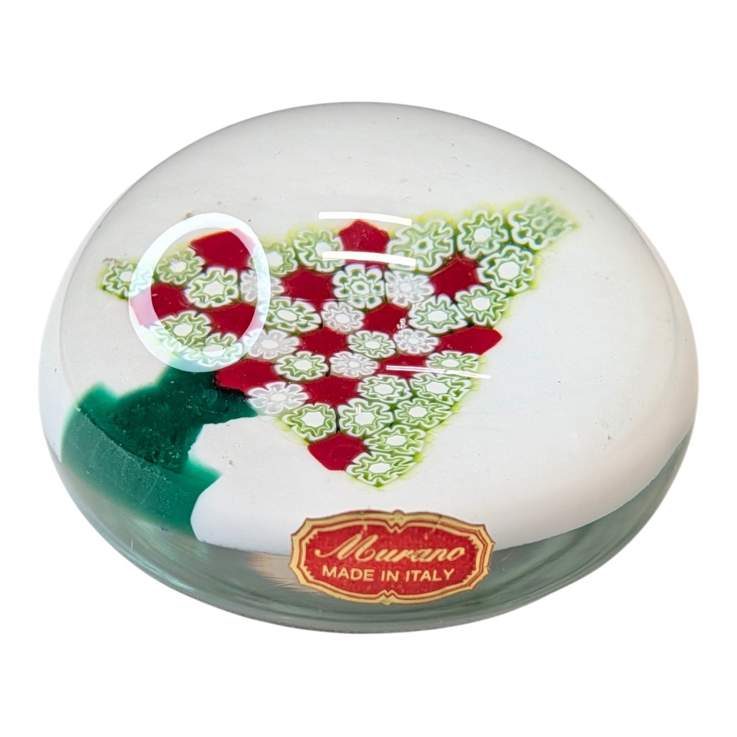 Vintage Murano Millefiori Christmas Tree Paperweight Art Glass Made in Italy Holiday Decor
