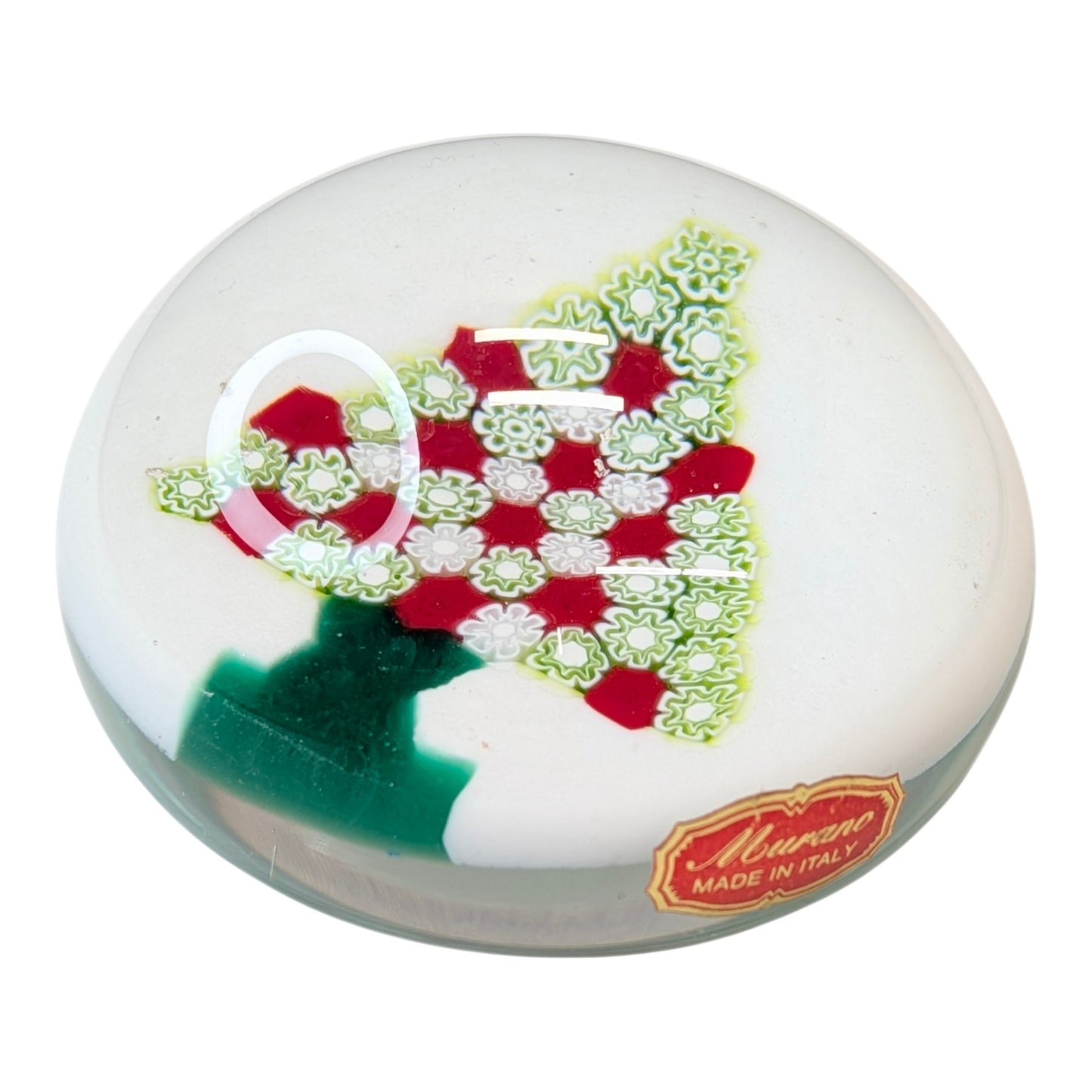 Vintage Murano Millefiori Christmas Tree Paperweight Art Glass Made in Italy Holiday Decor