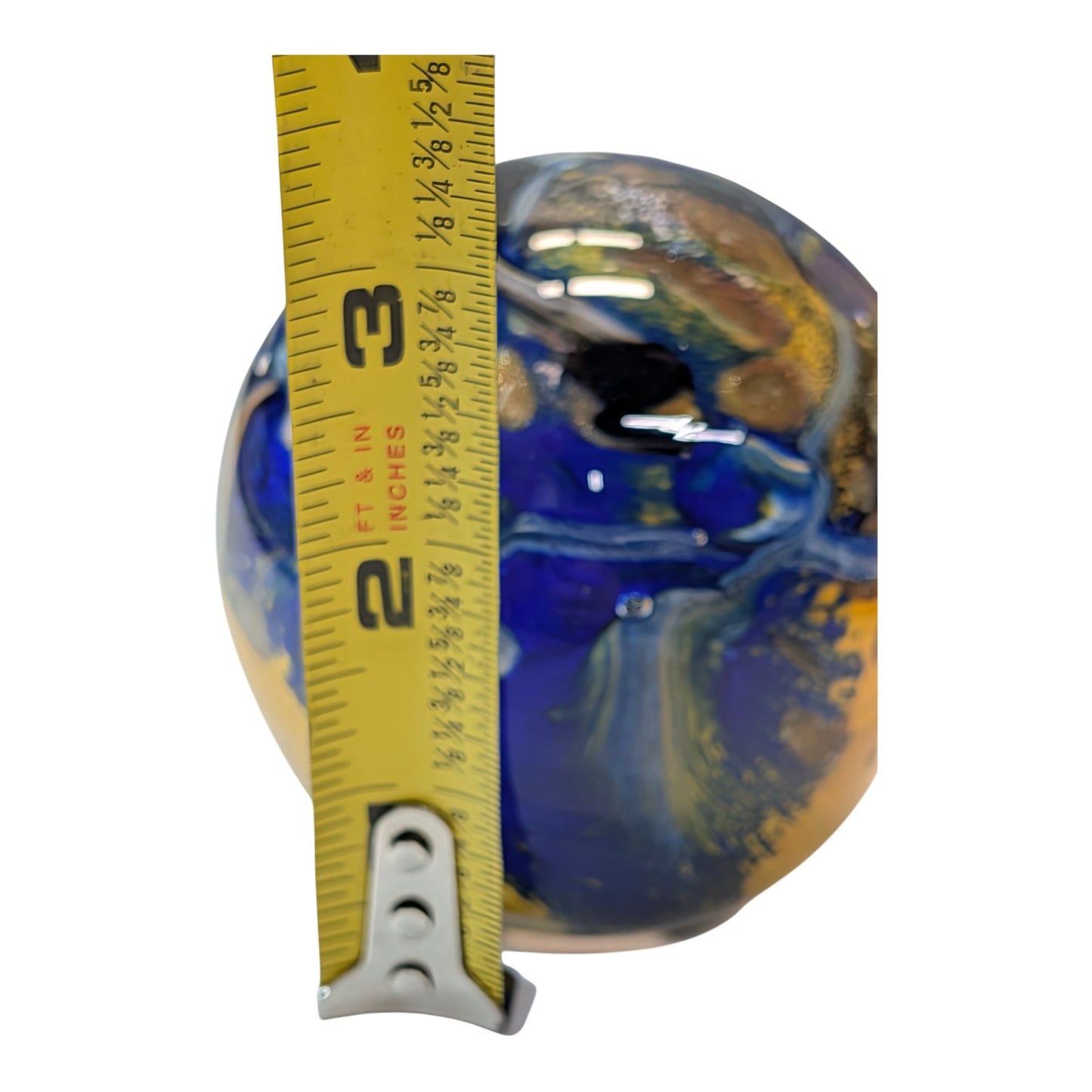 Signed Vesuvio d Art Murano Glass Paperweight Cobalt Blue Gold Swirl Sphere Italian